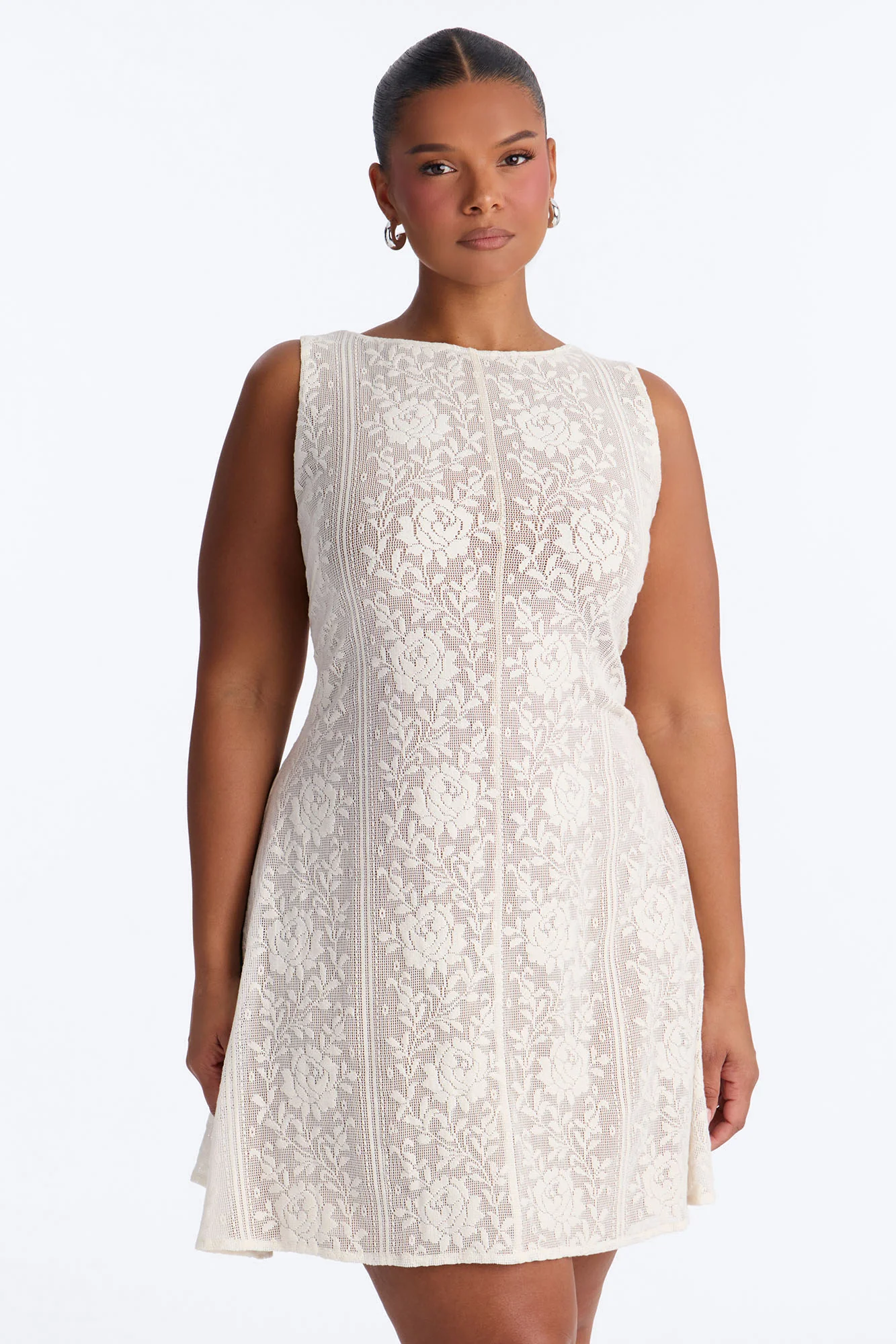 Eloise Sleeveless Lace Mini Dress - Cream - Image 6