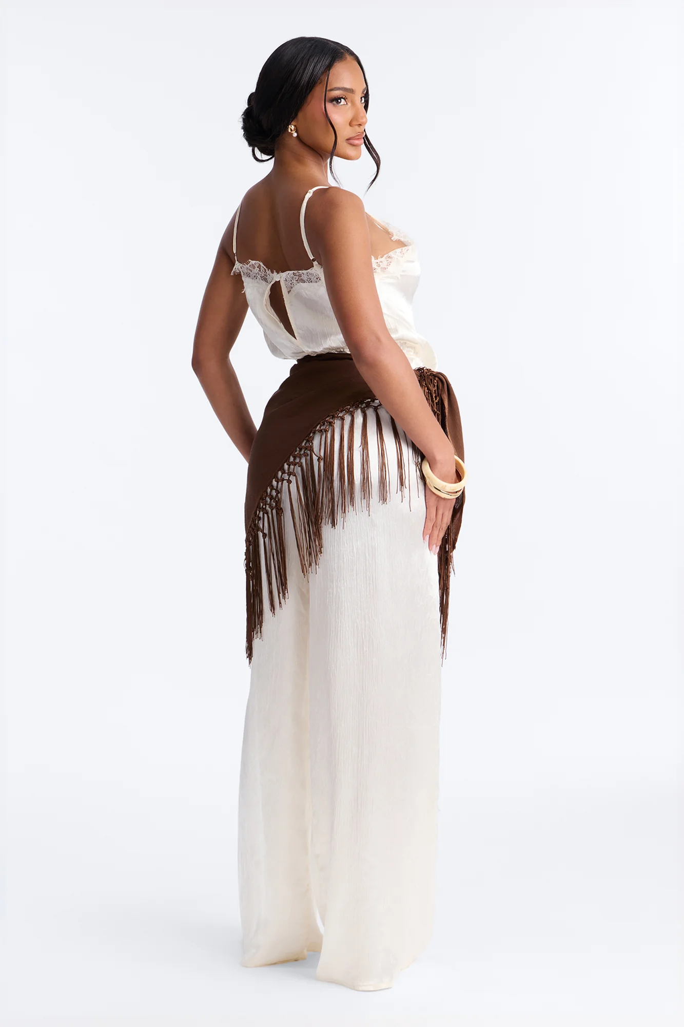 Elsa Satin Waist Scarf Jumpsuit - Ivory - Image 4