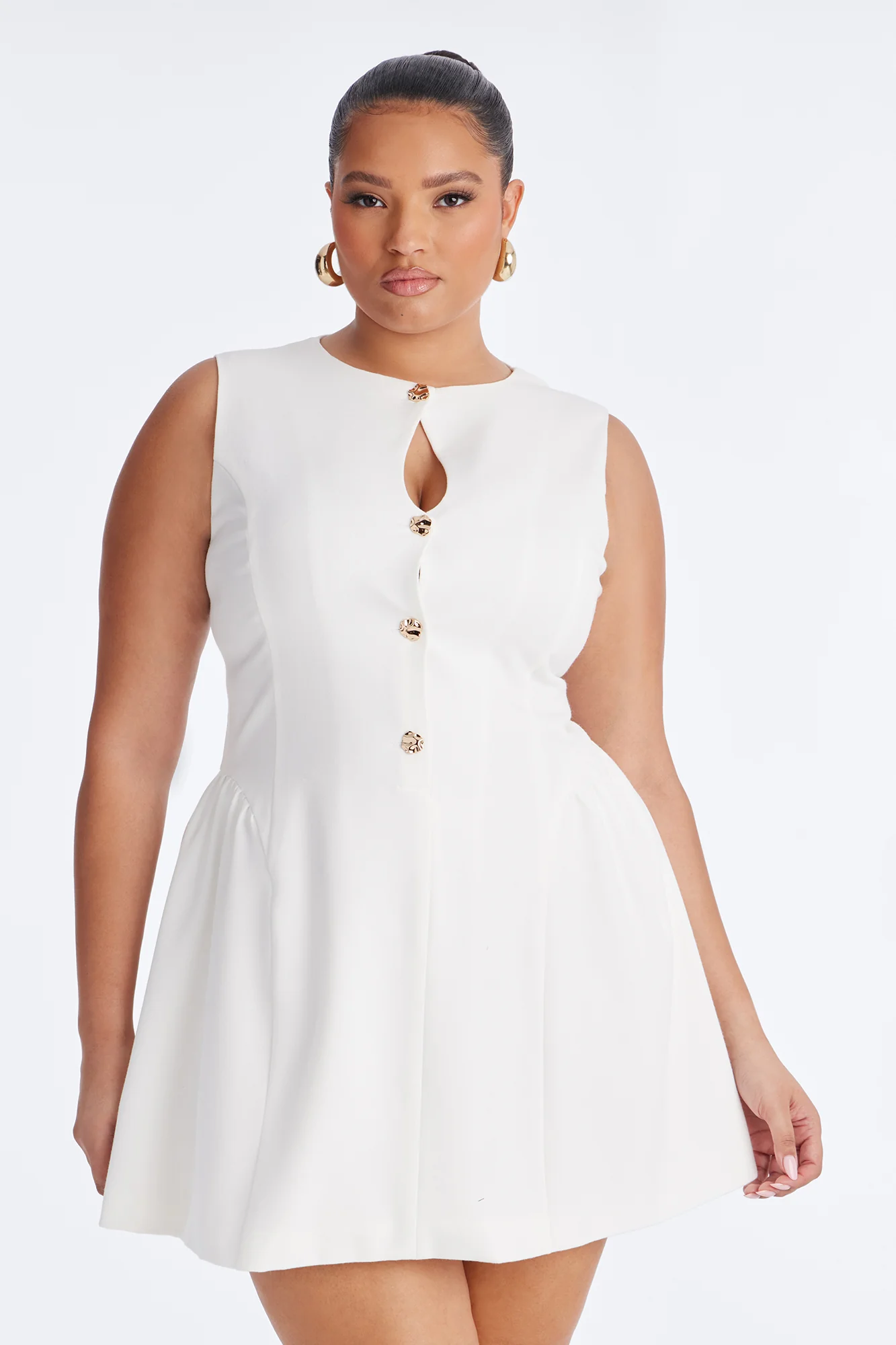Elsie Sleeveless Button Up Mini Dress - White - Image 5