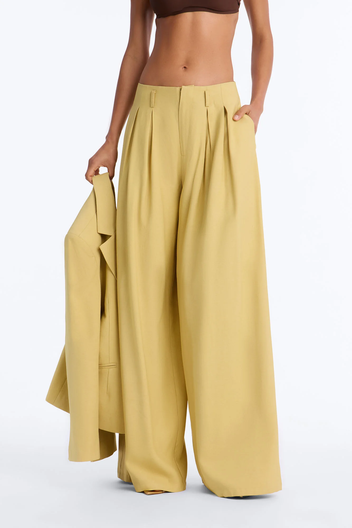 Elyse Linen High Rise Pleated Trousers - Honey - Image 2