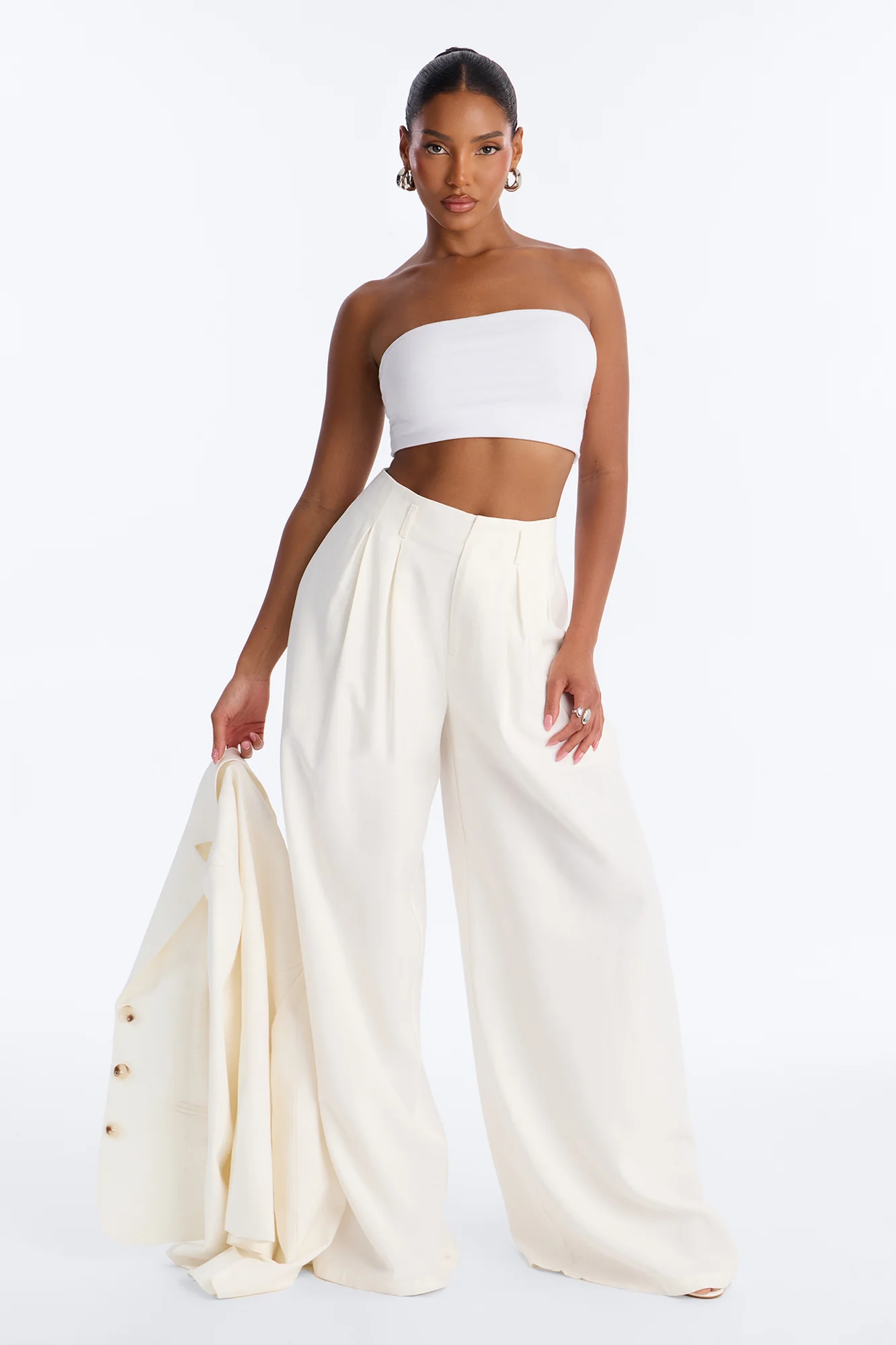 Elyse Linen High Rise Pleated Trousers - White