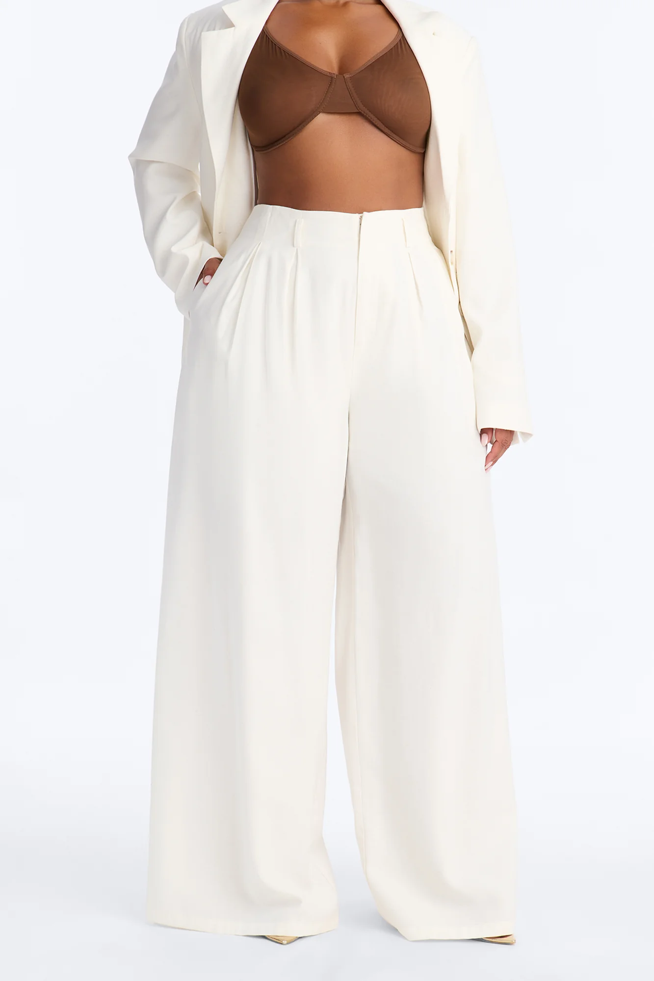Elyse Linen High Rise Pleated Trousers - White - Image 6