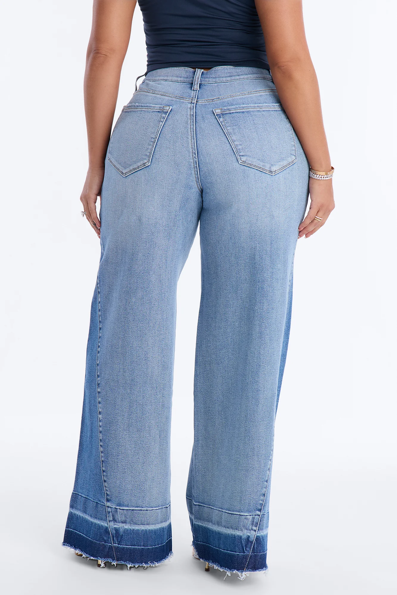 Elyse Two Tone Stretch Wide Leg Jeans - Light Wash - Image 3
