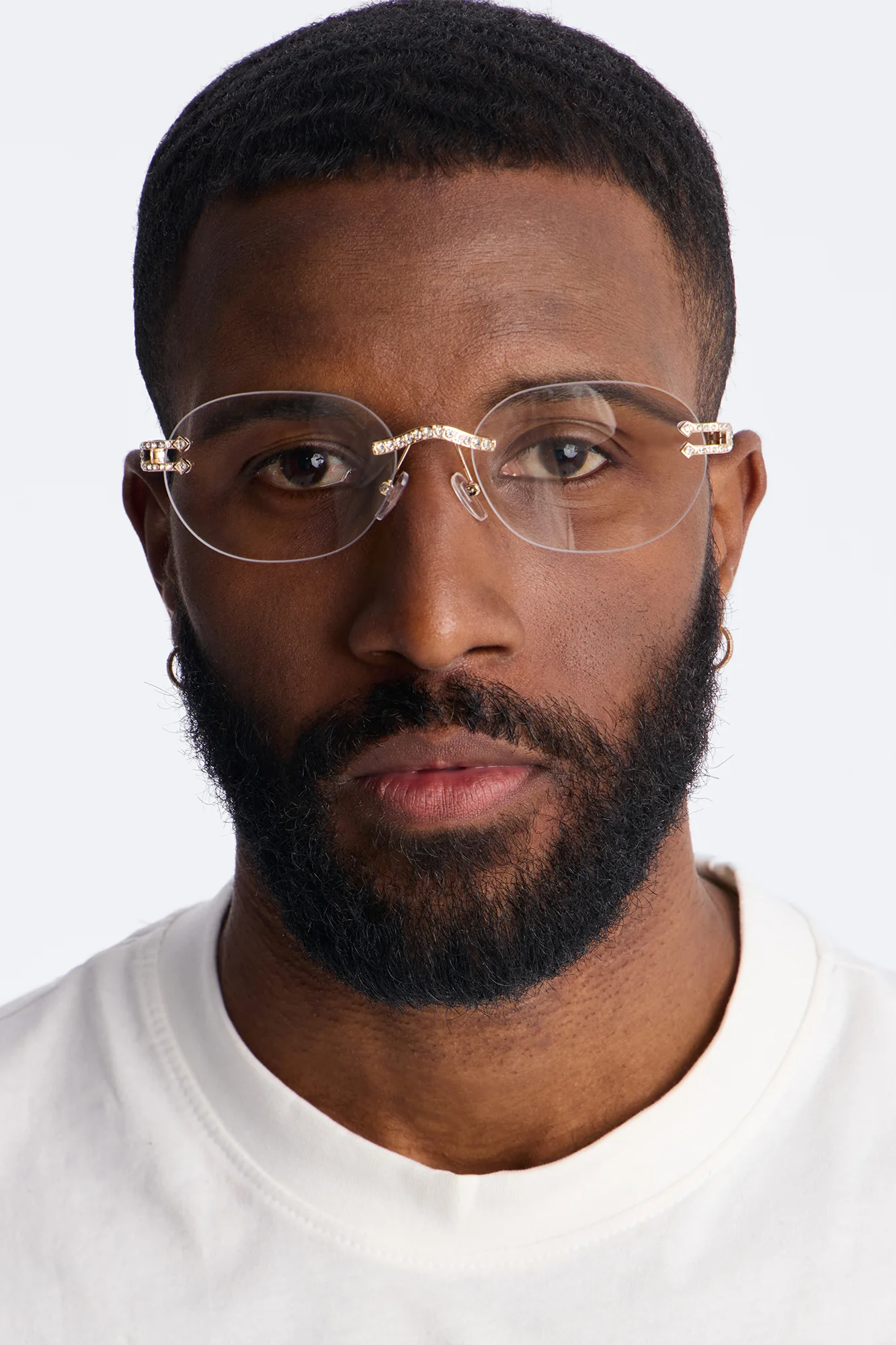 Embellished Round Frameless Metal Sunglasses - Gold
