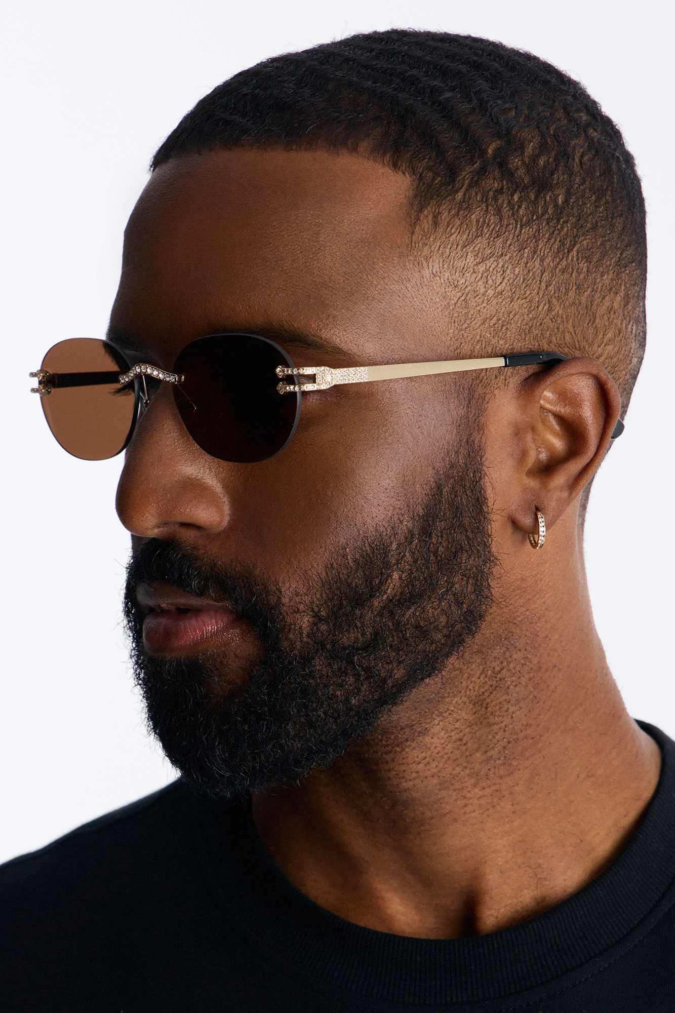 Embellished Round Frameless Metal Sunglasses - Gold/Brown - Image 2