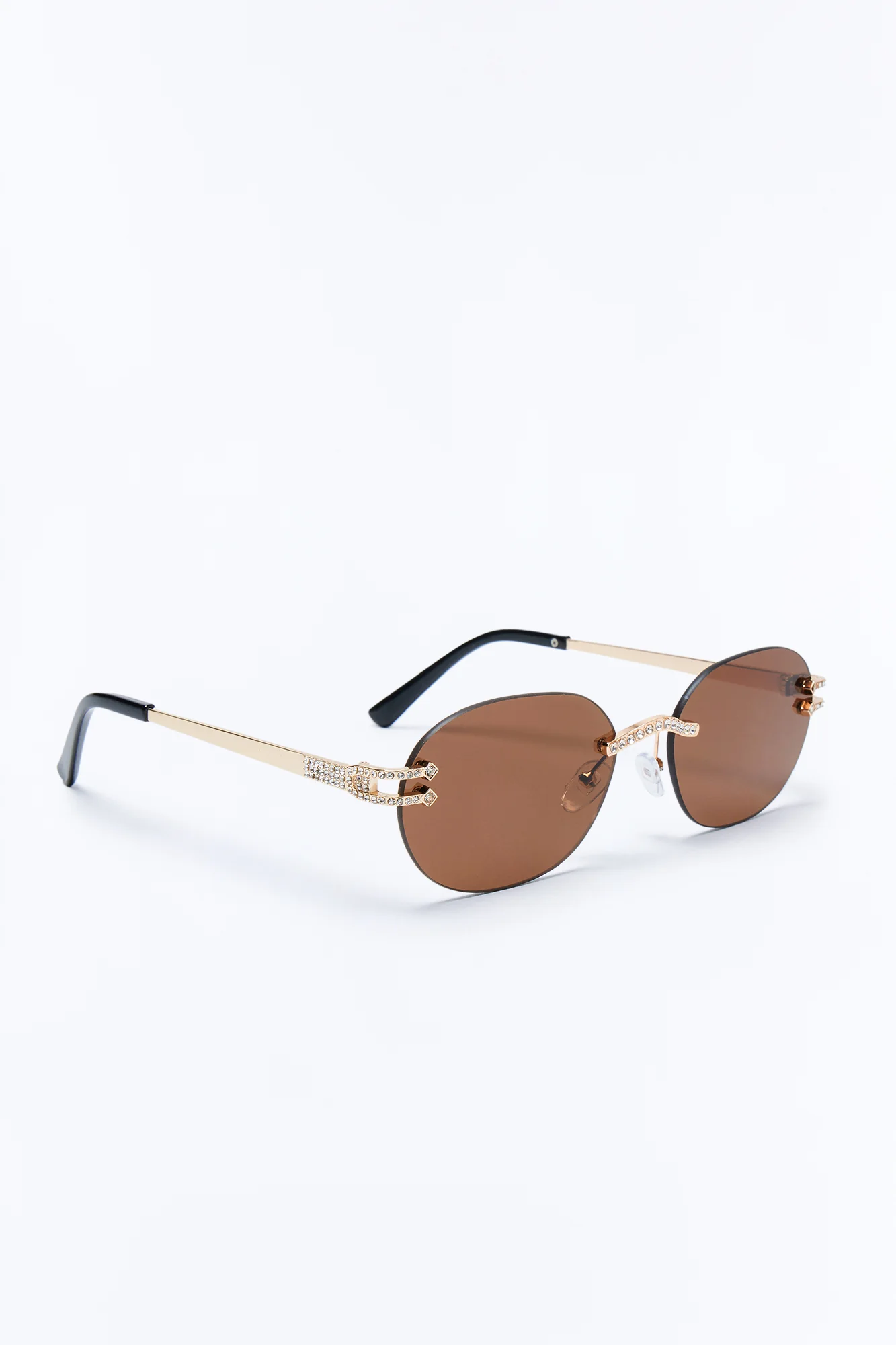 Embellished Round Frameless Metal Sunglasses - Gold/Brown - Image 4