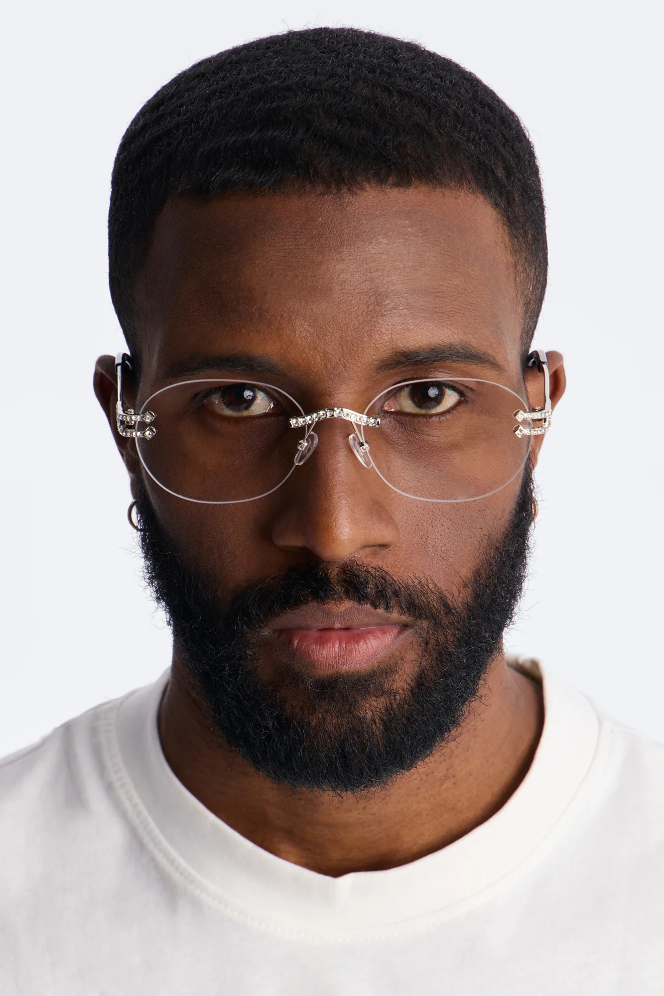 Embellished Round Frameless Metal Sunglasses - Silver