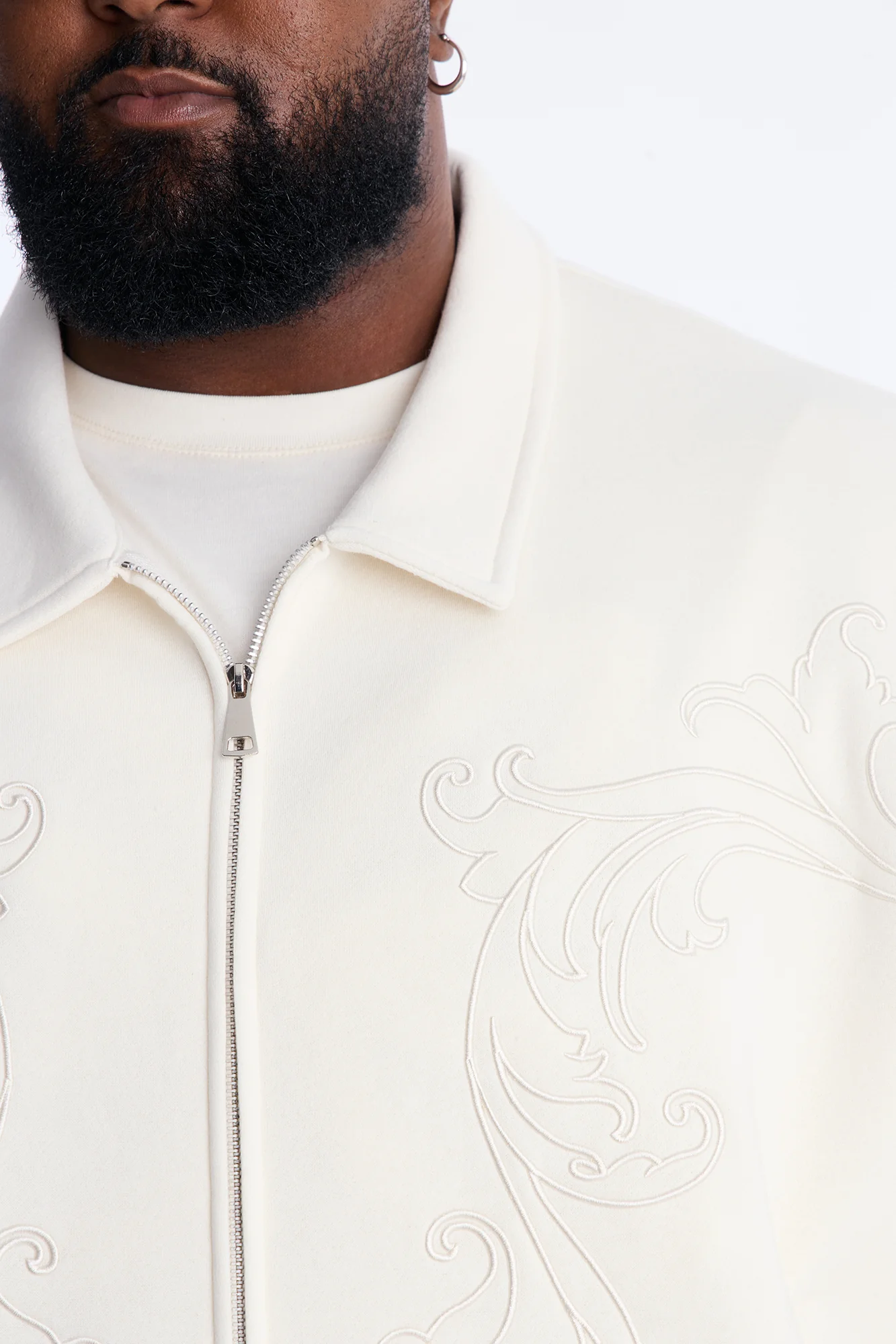 Embroidery Fleur Oversized Cropped Fleece Jacket - Cream - Image 10