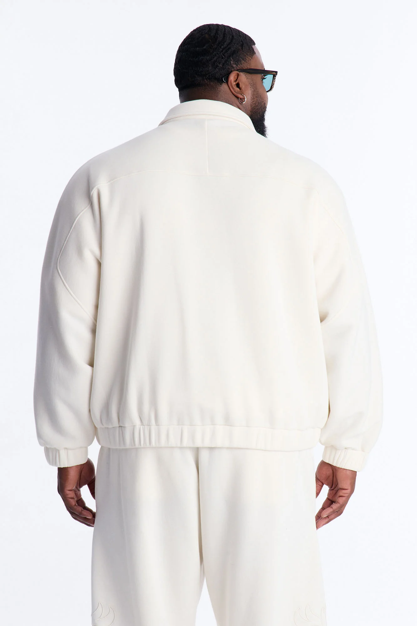 Embroidery Fleur Oversized Cropped Fleece Jacket - Cream - Image 11