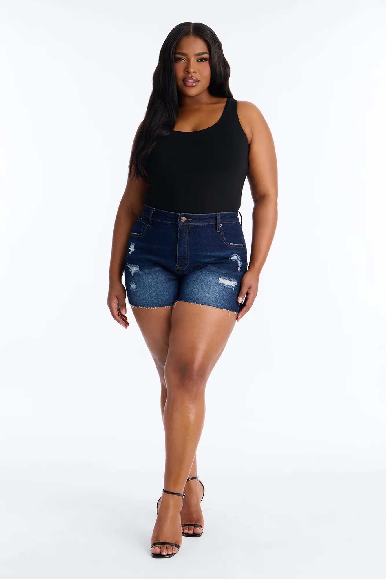 Emelia Stretch Cut Off Denim Shorts - Dark Wash - Image 4