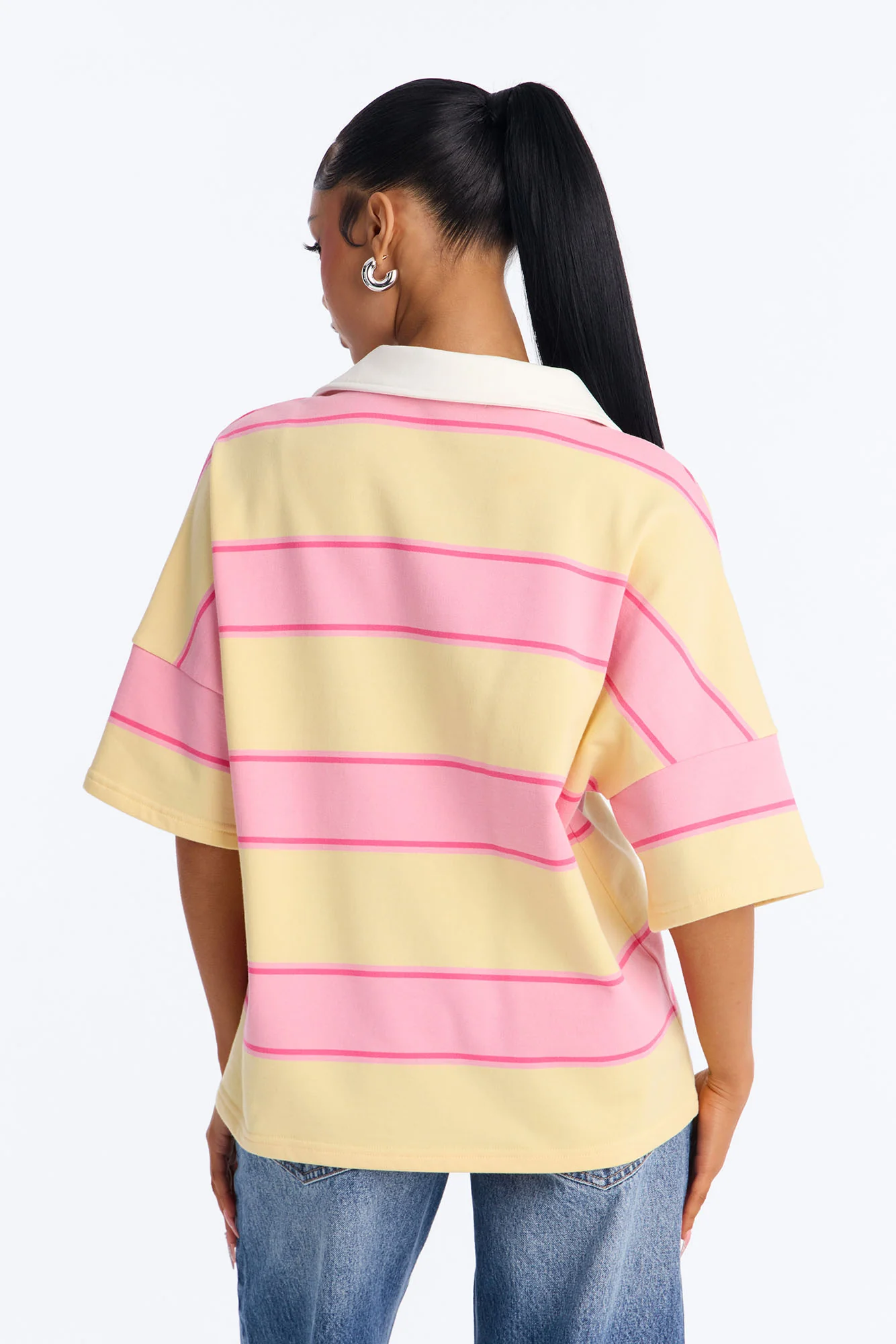 Emerson Striped Short Sleeve Polo Top - Yellow/combo - Image 3