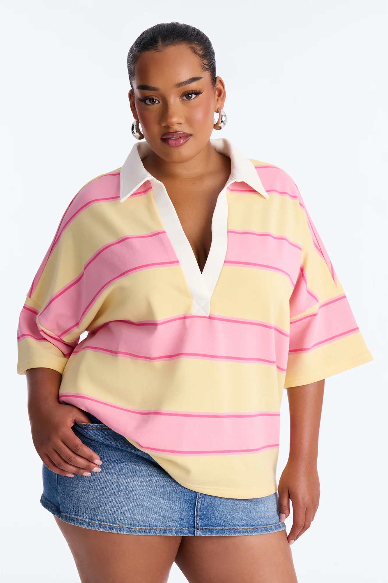 Emerson Striped Short Sleeve Polo Top - Yellow/combo - Image 4