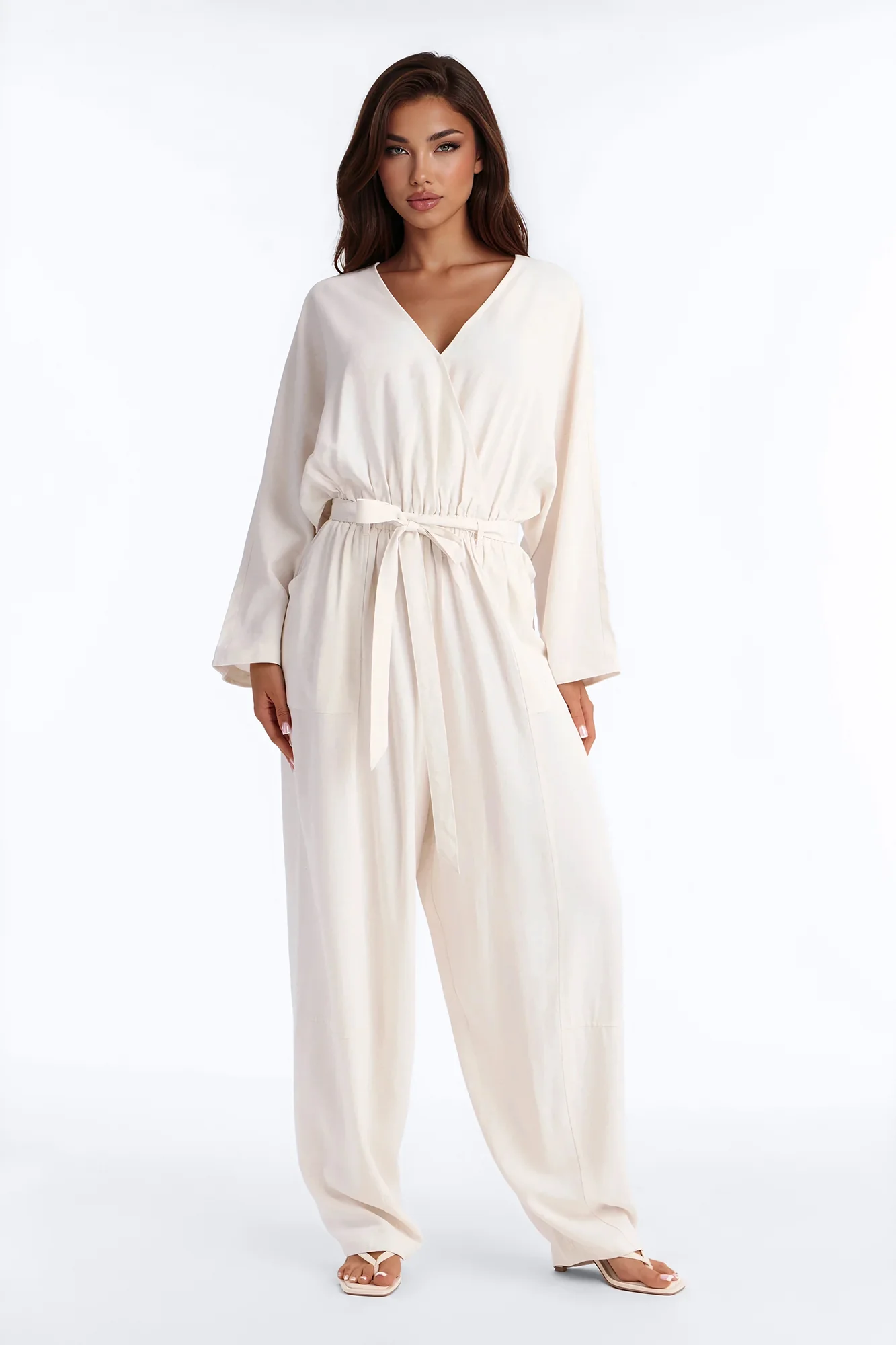 Emery Linen Straight Leg Jumpsuit - Cream