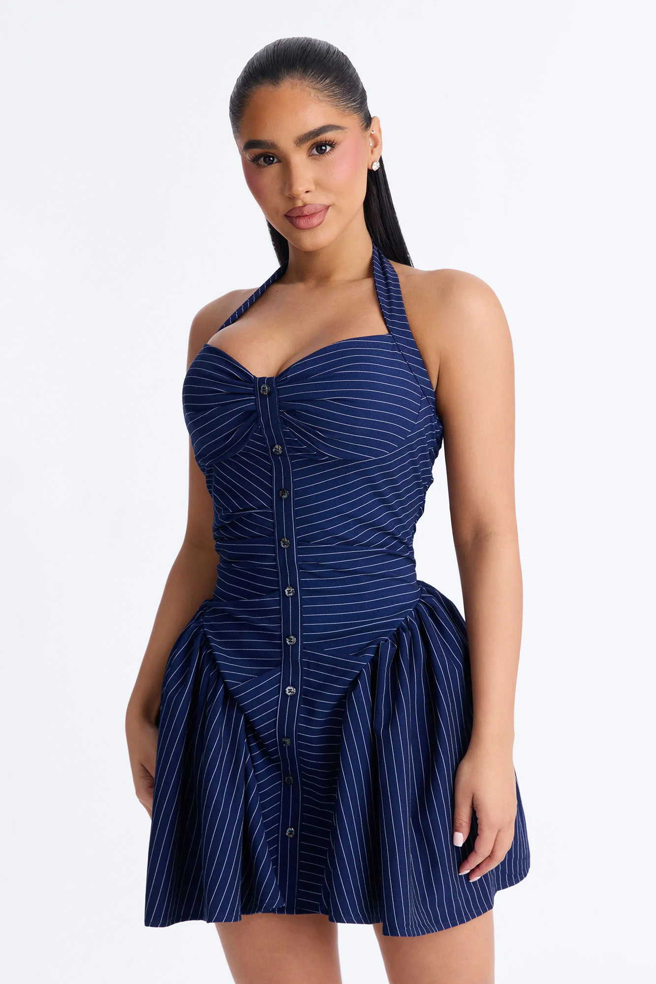 Emery Sleeveless Pinstripe Mini Dress - Navy - Image 2