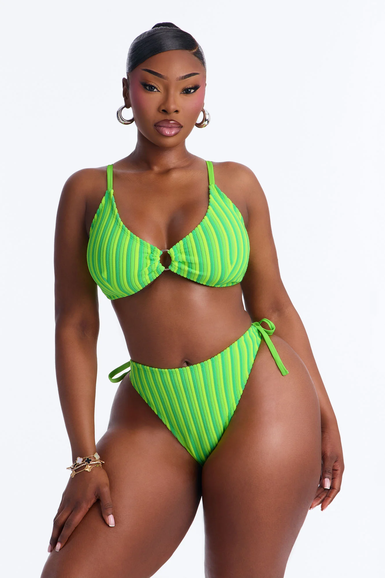 Emery Striped Terry 2 Piece Bralette Bikini Set - Lime