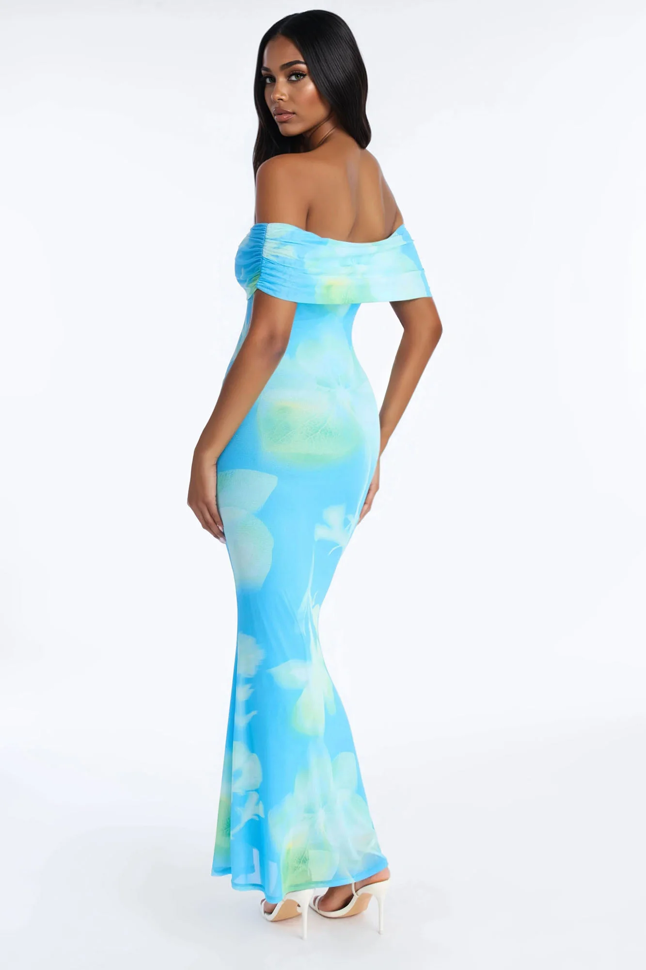 Emilee Off Shoulder Mesh Maxi Dress - Blue/combo - Image 4