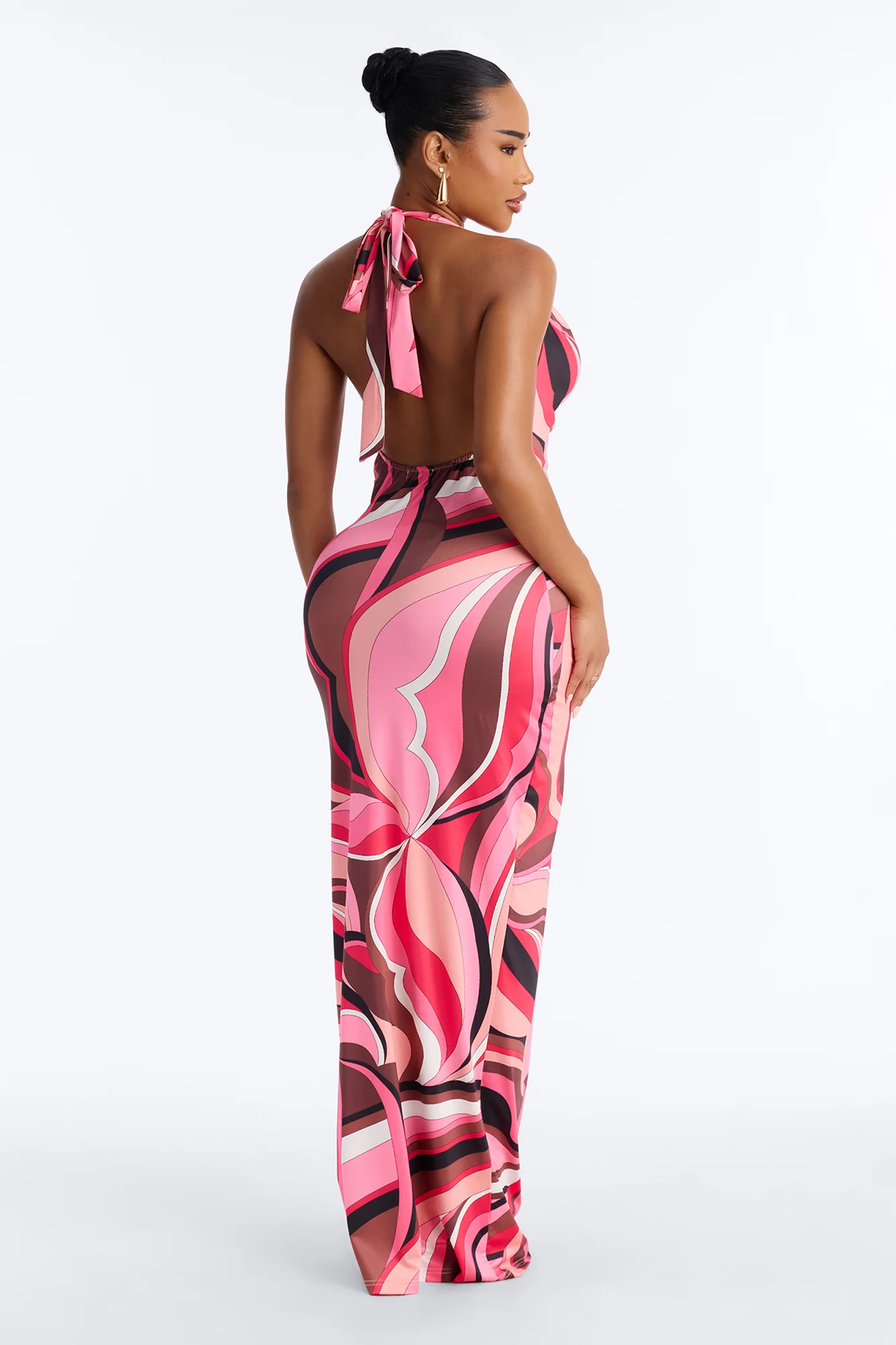 Emilia Backless Maxi Dress - Pink/combo - Image 4