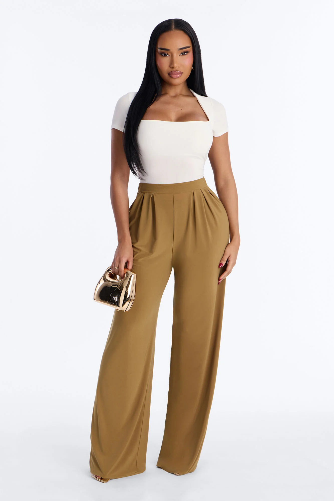 Emilie Ruched Square Neck Short Sleeve Top - Off White - Image 2