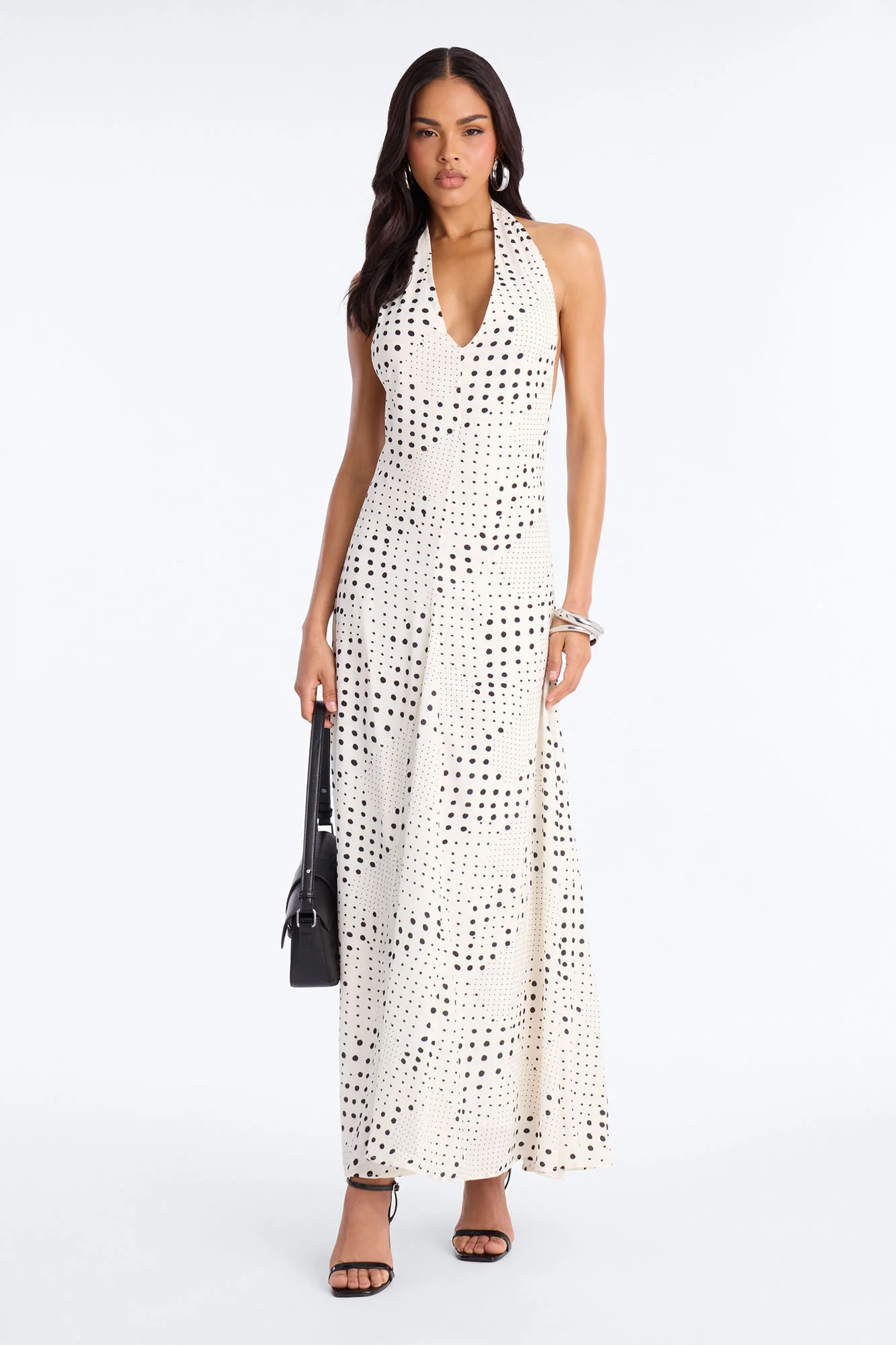 Emily Polka Dot Chiffon Maxi Dress - White/Black