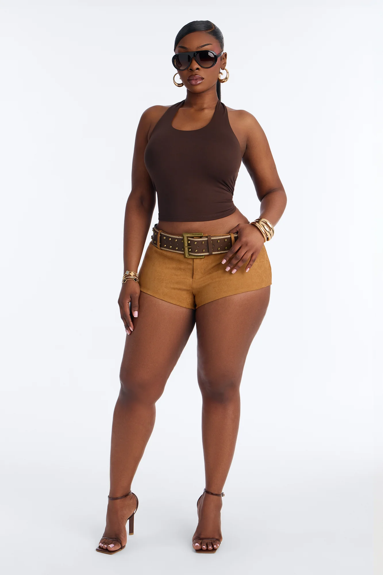 Emira Belted Faux Suede Micro Short - Camel - Image 5