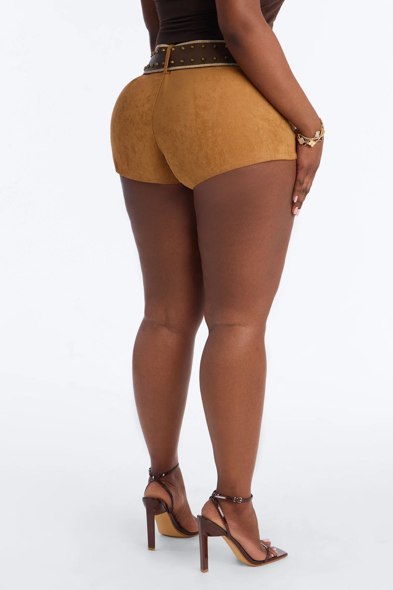 Emira Belted Faux Suede Micro Short - Camel - Image 8