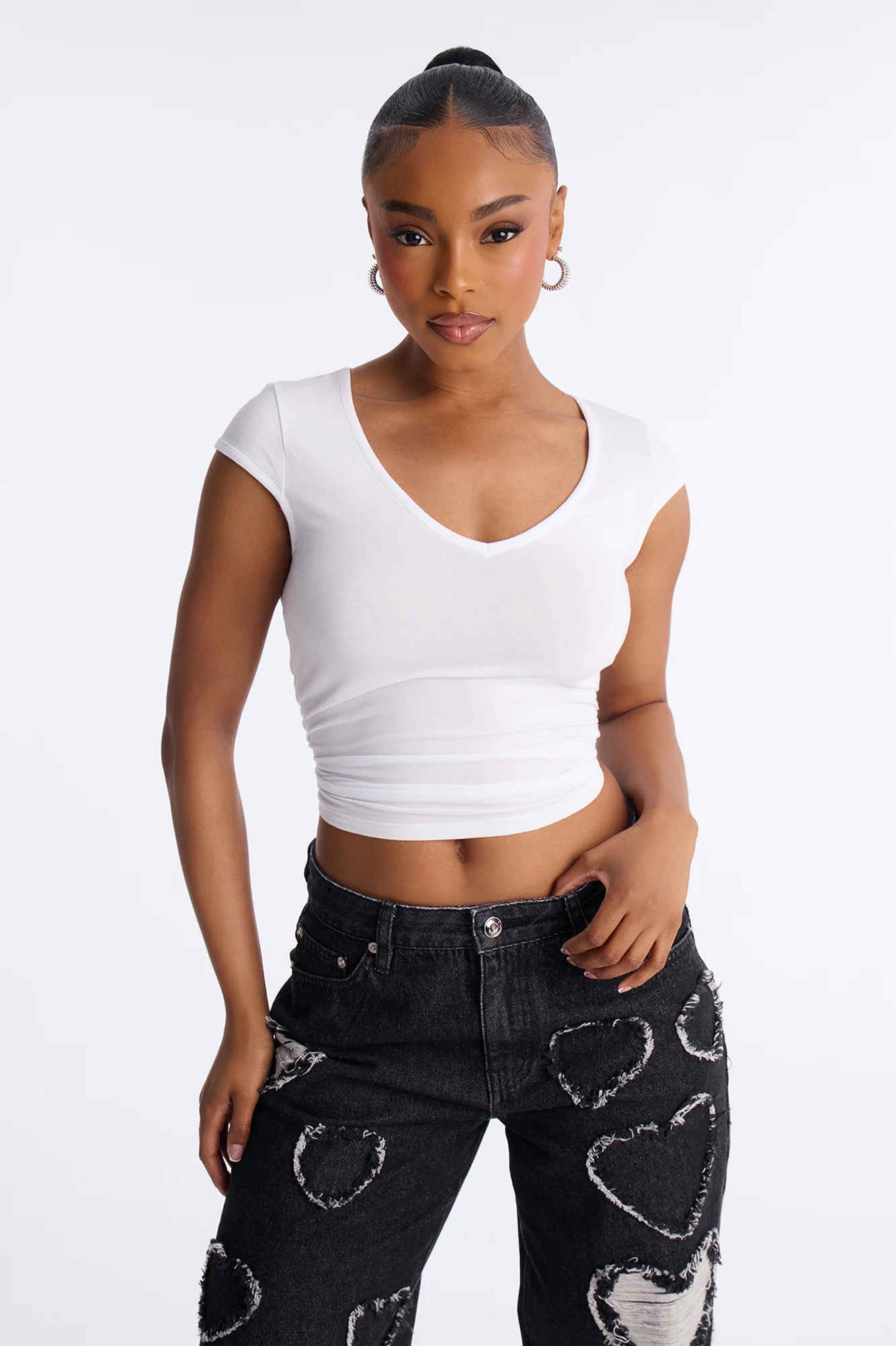 Emma Scoop Neck Short Sleeve Top - White