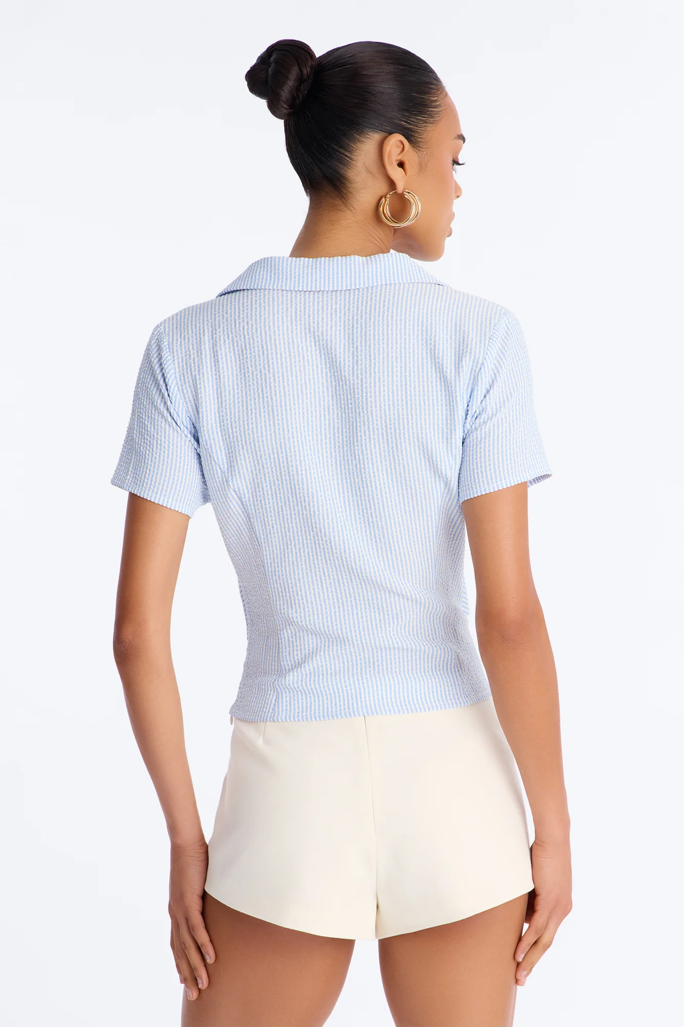Emma Twist Front Striped Gauze Top - Blue/combo - Image 4