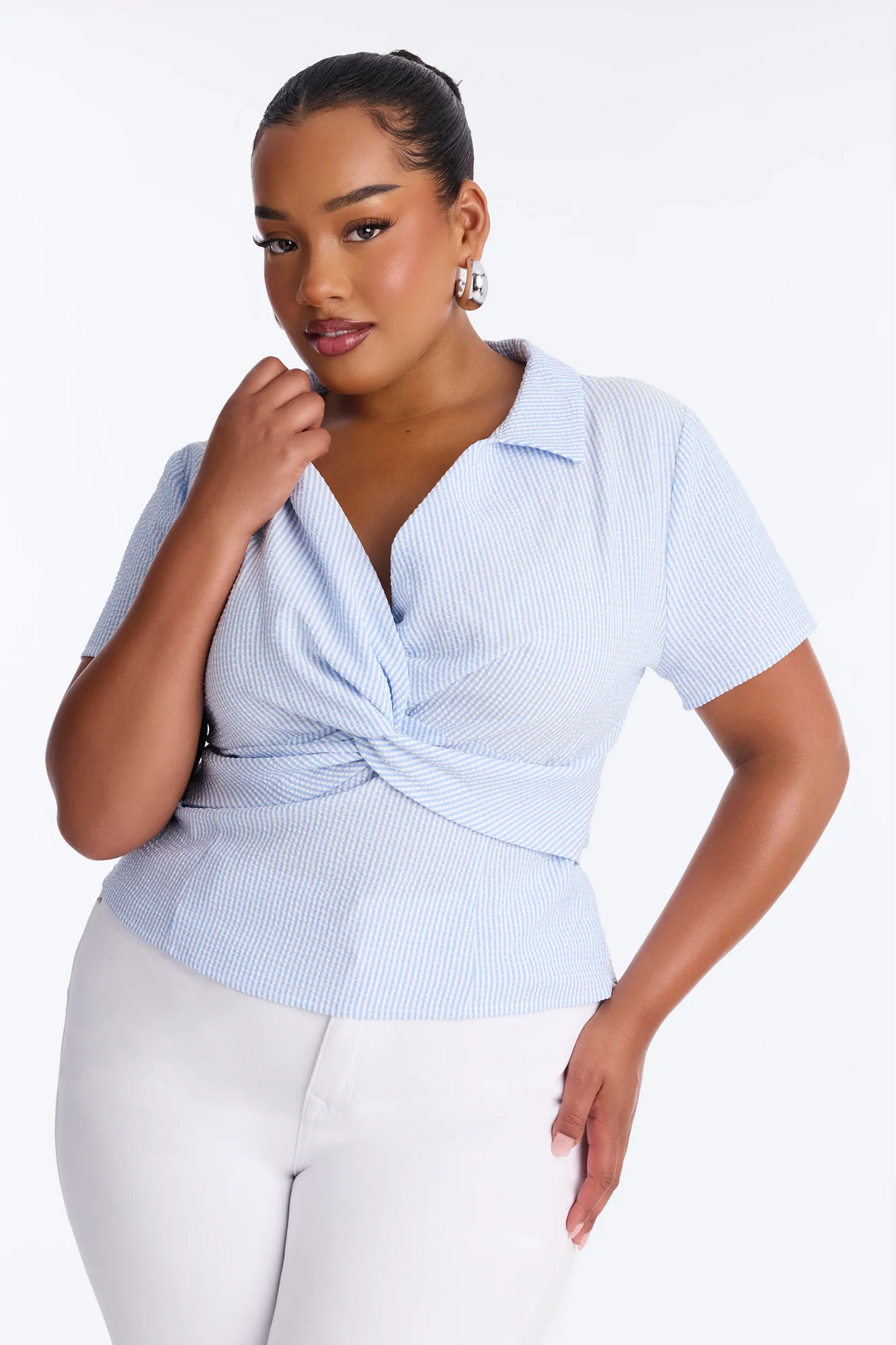 Emma Twist Front Striped Gauze Top - Blue/combo - Image 6