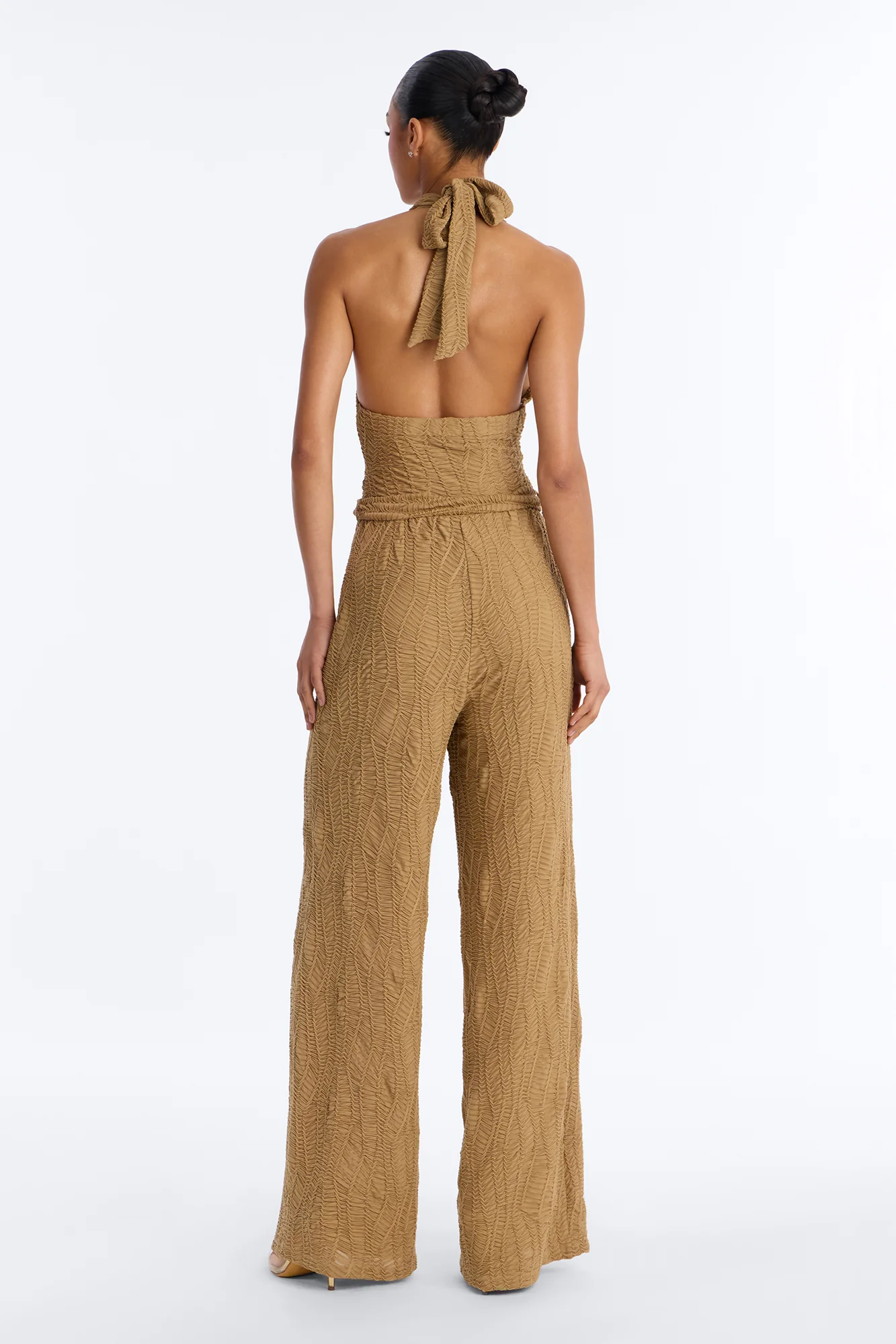 Emmy Textured Tie Waist Jumpsuit - Olive - Image 4