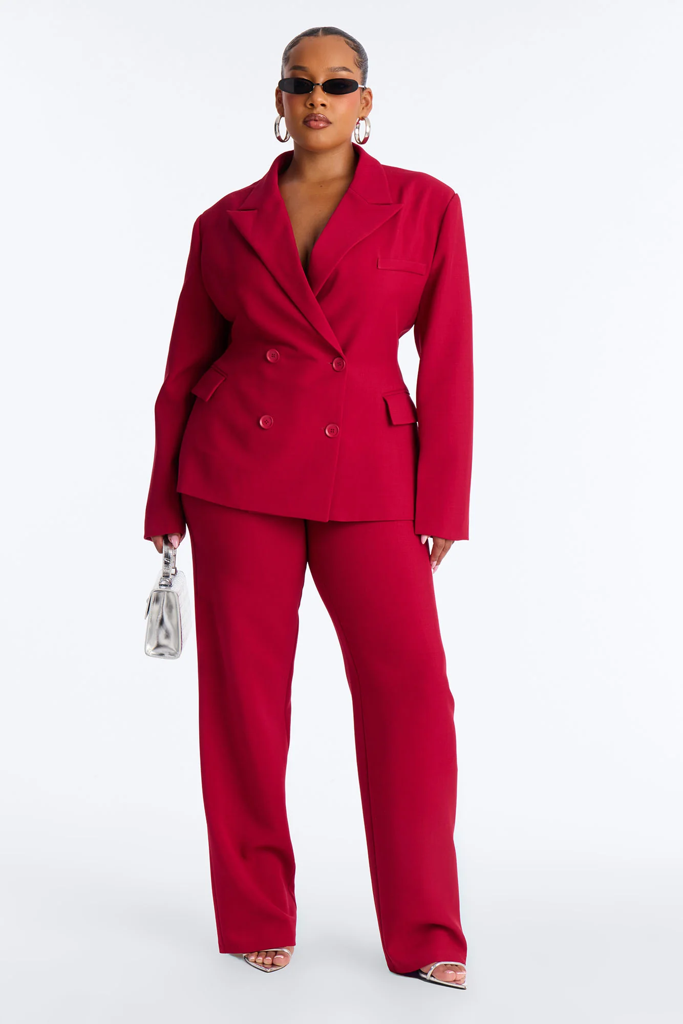 Empire Essentials Double Breasted Blazer - Red - Image 6