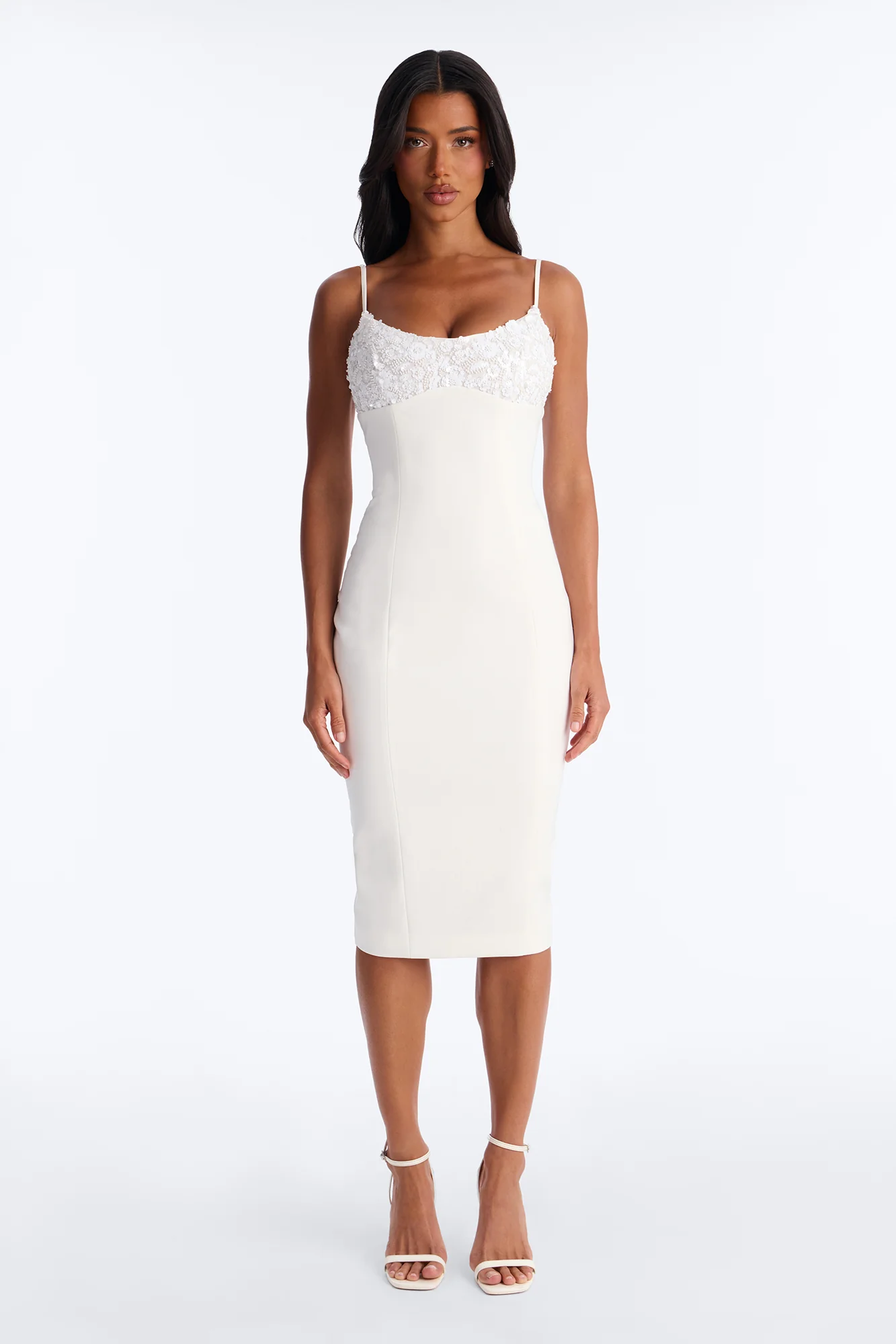 Enchanted Embellished Crepe Midi Dress - White