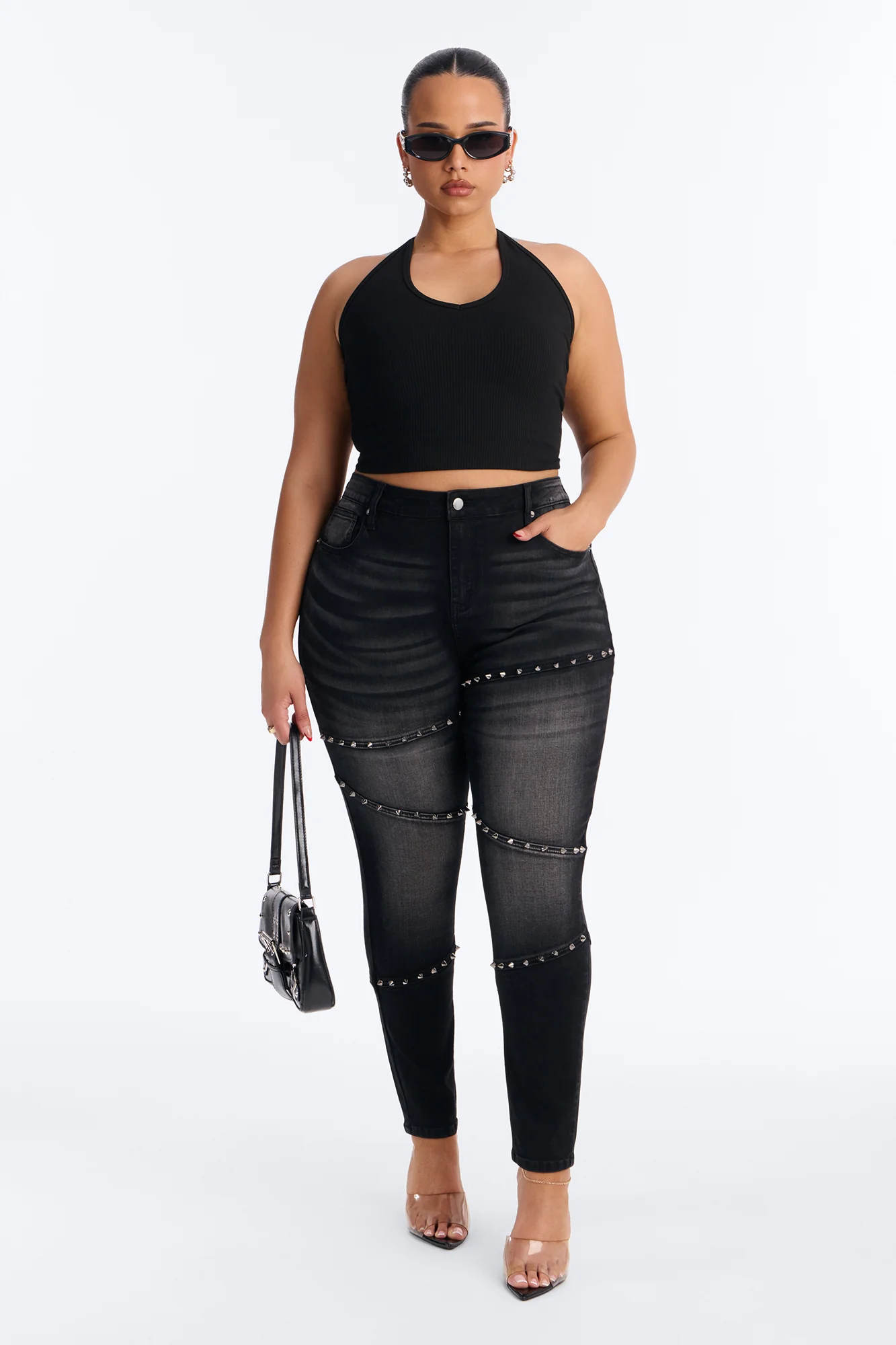 Encore Baby Studded Stretch Skinny Jeans - Black Wash - Image 5