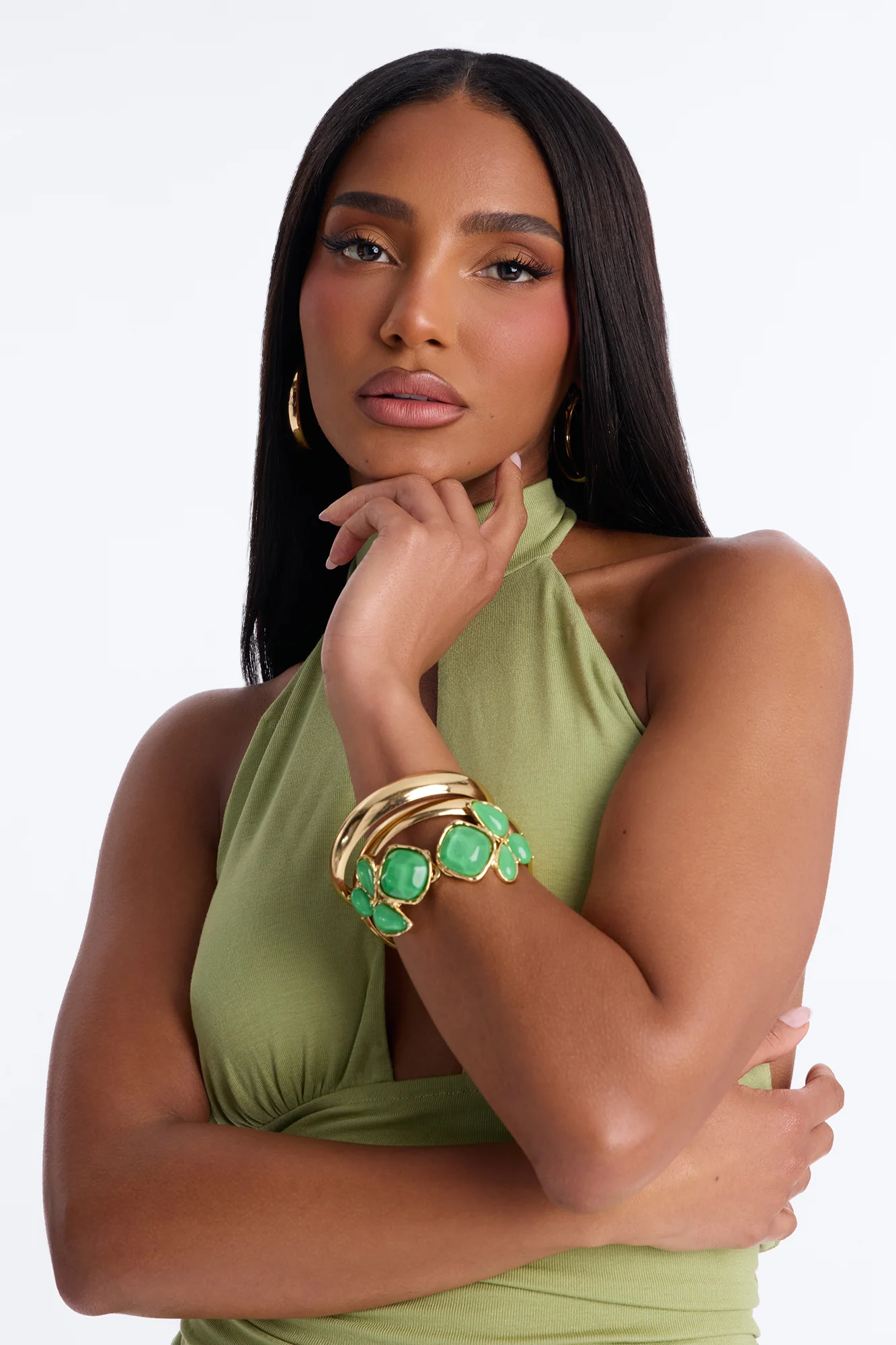 Energy Unmatched 3 Piece Bracelet Set - Gold/Green - Image 2