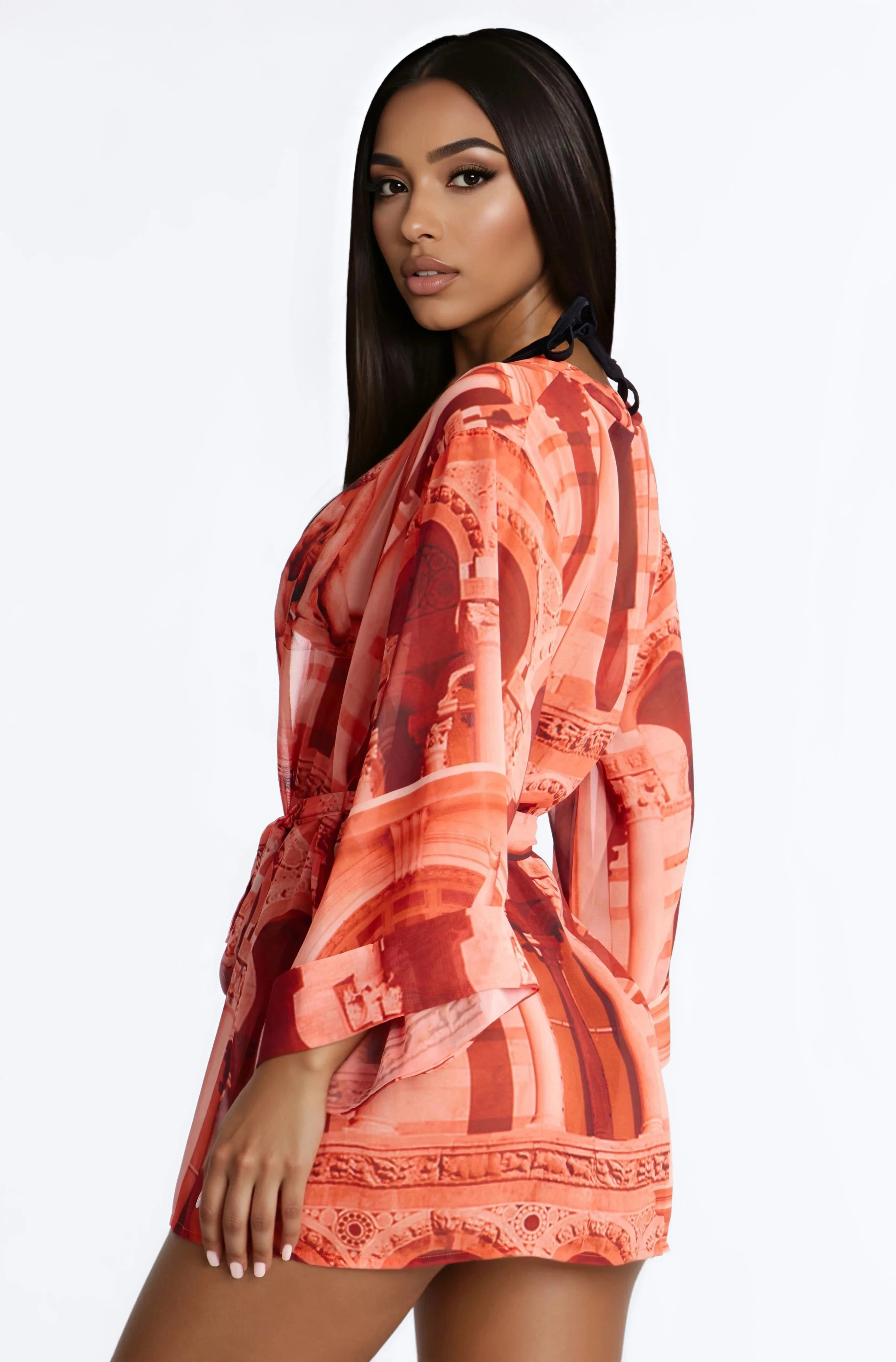 Enjoy The Waves Novelty Swim Cover Up Kimono - Orange - Image 2