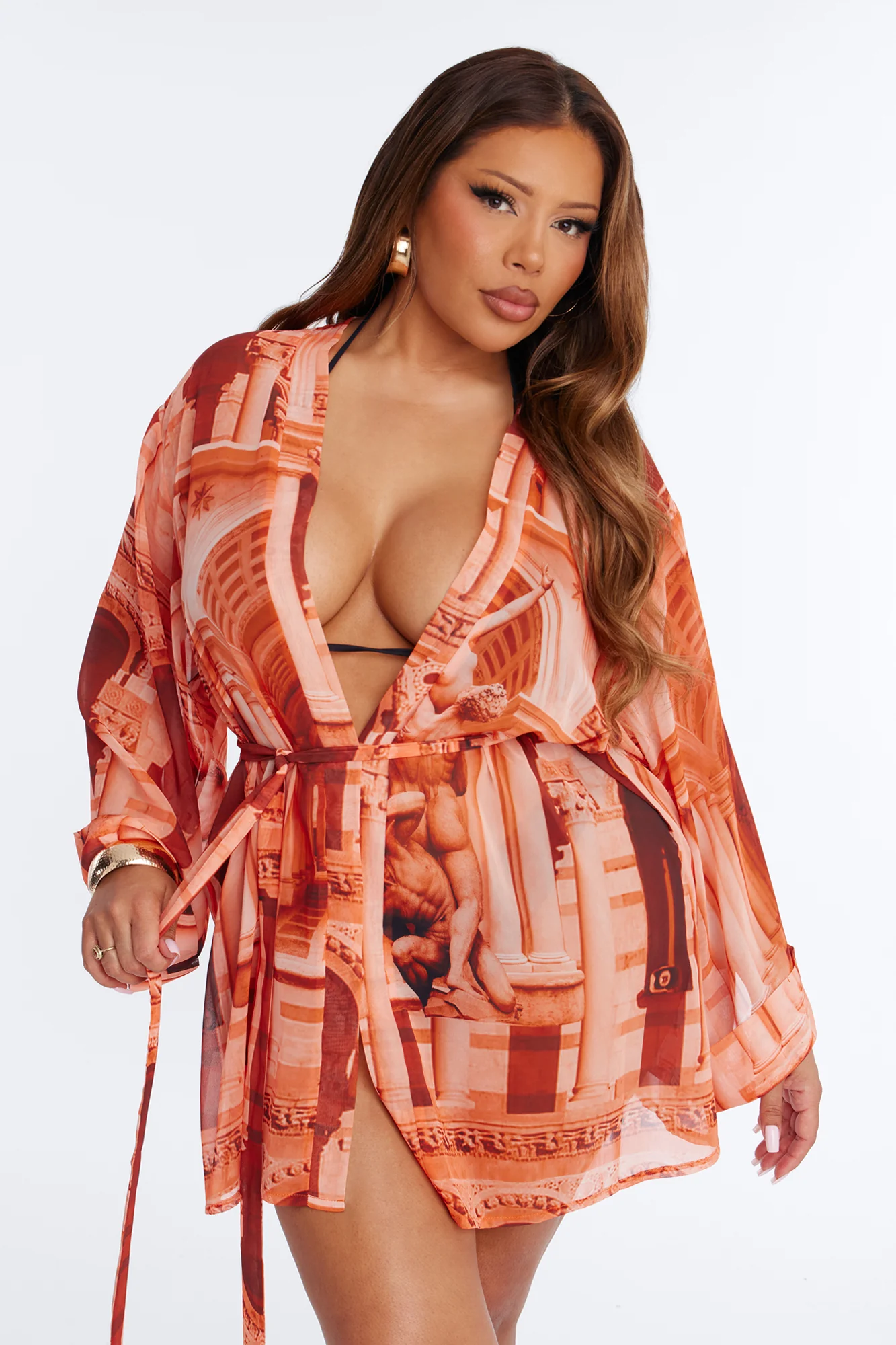 Enjoy The Waves Novelty Swim Cover Up Kimono - Orange - Image 4