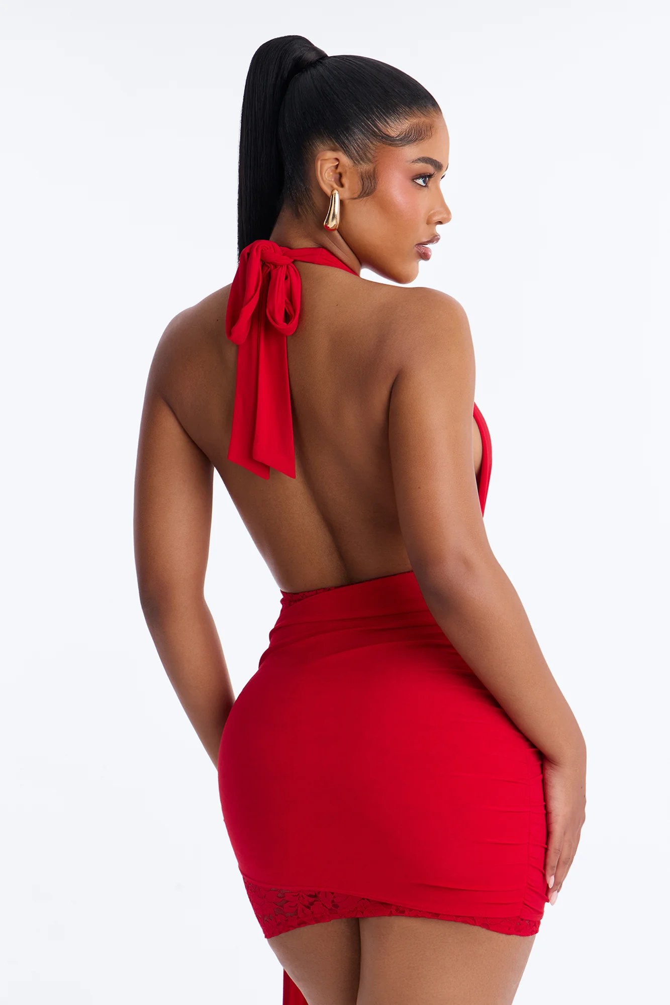 Ensley Halter Mini Dress - Red - Image 4