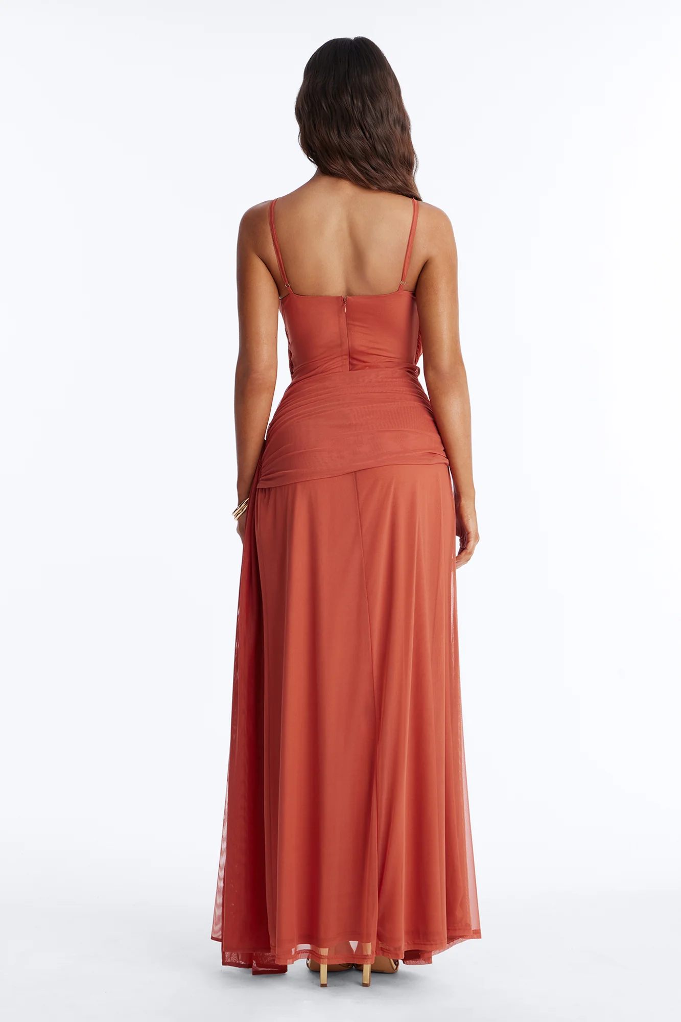 Erin Ruched Mesh Maxi Dress - Marsala - Image 4
