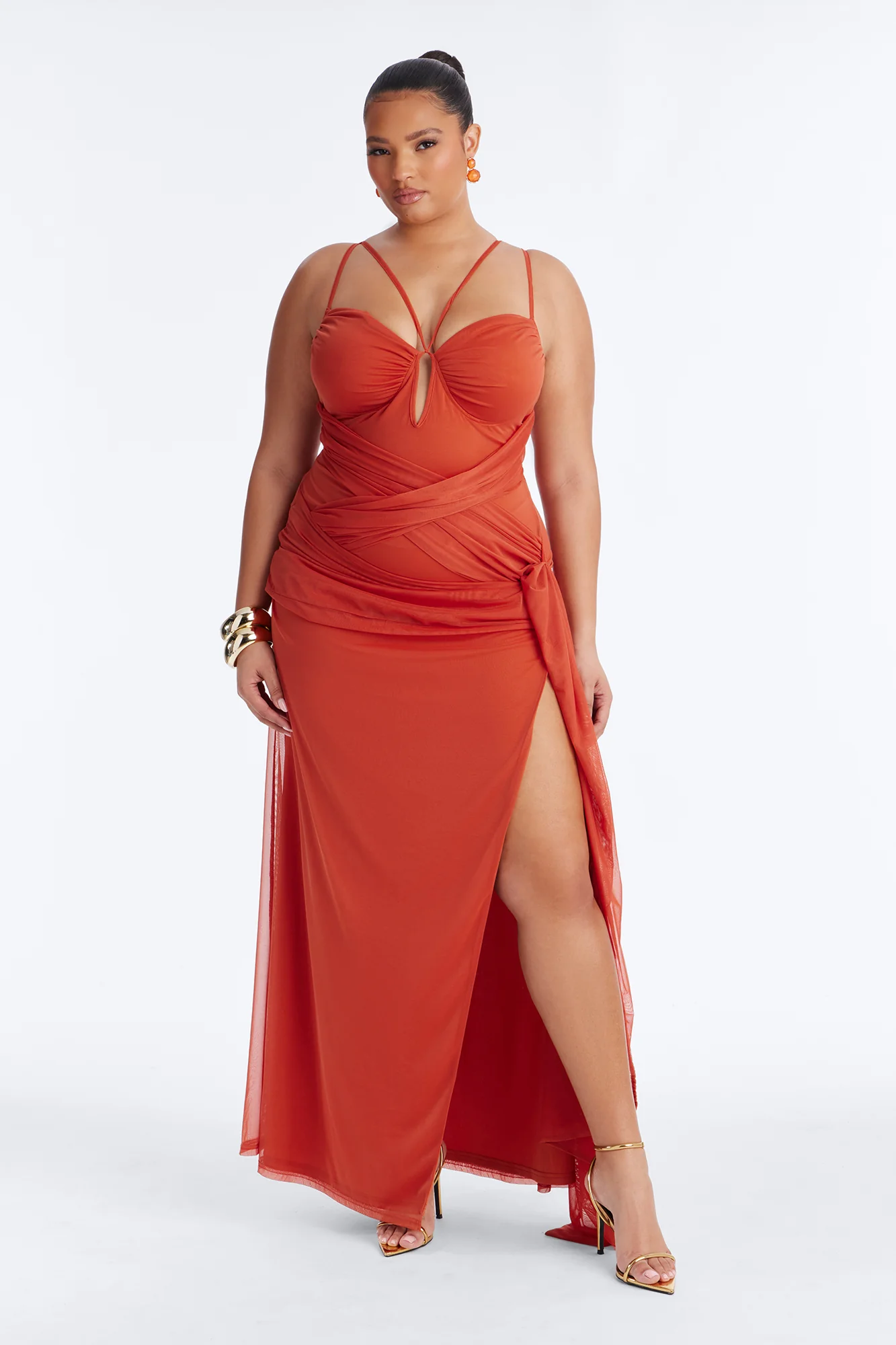 Erin Ruched Mesh Maxi Dress - Marsala - Image 5