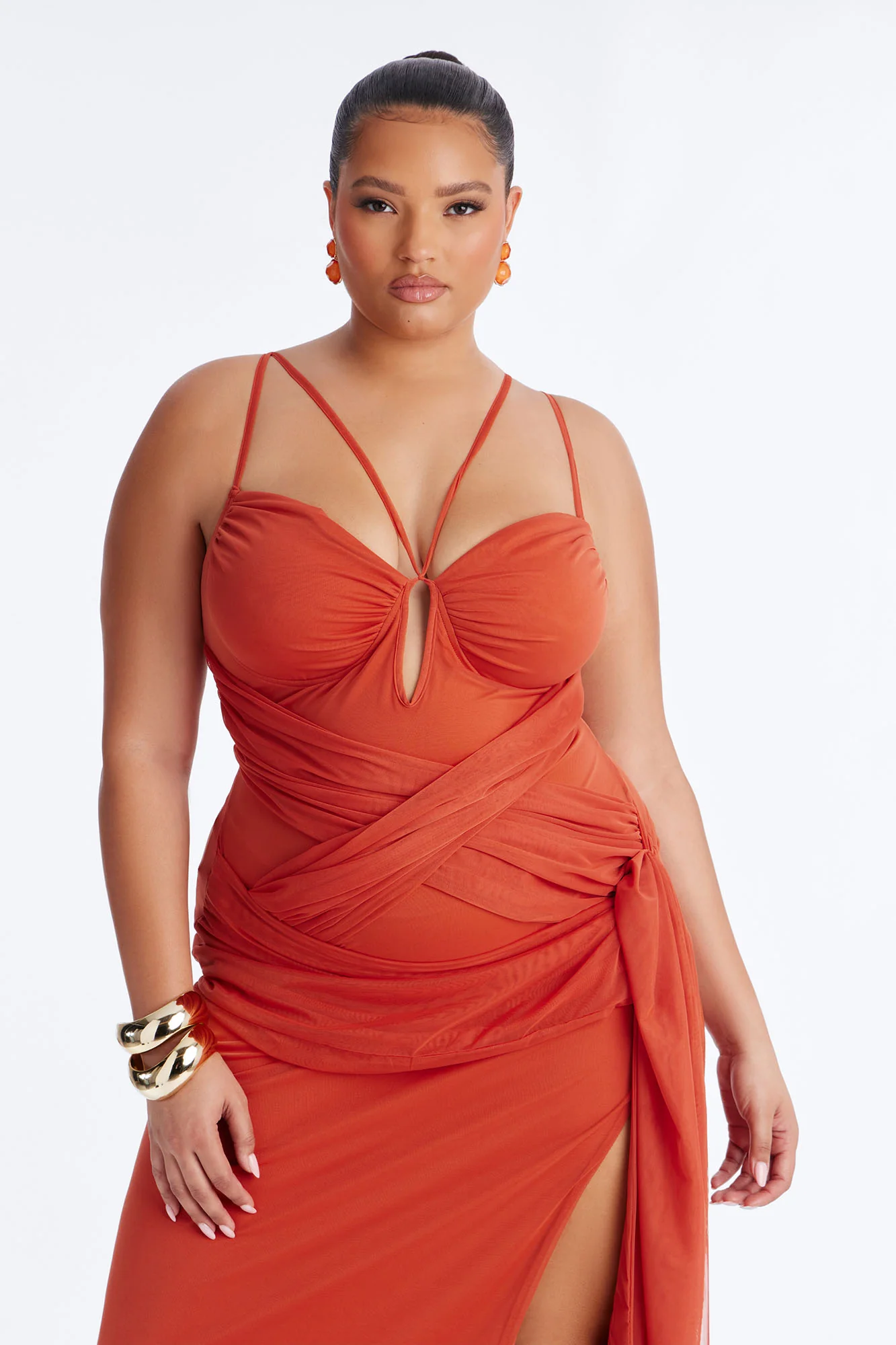 Erin Ruched Mesh Maxi Dress - Marsala - Image 6