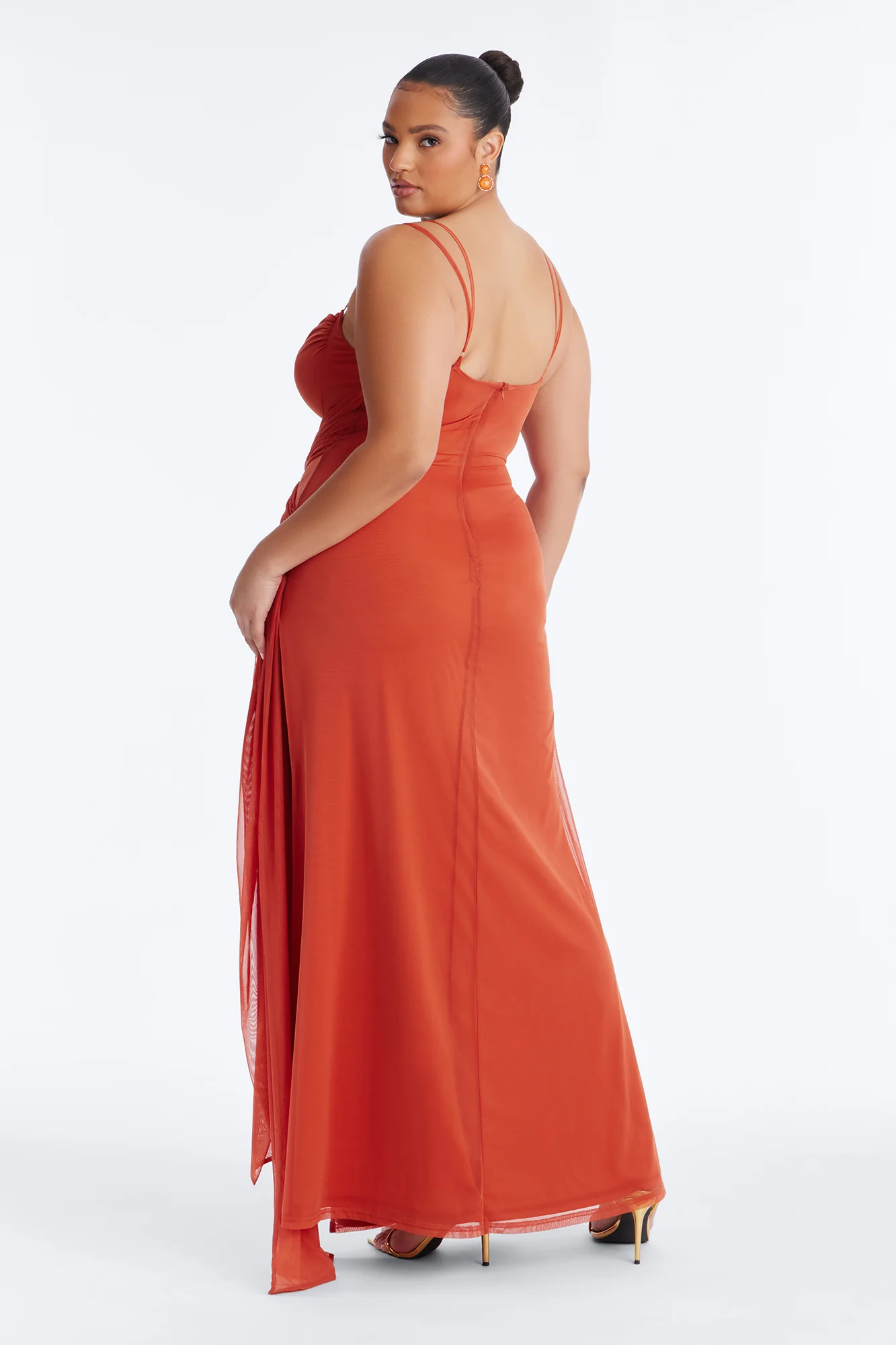 Erin Ruched Mesh Maxi Dress - Marsala - Image 8