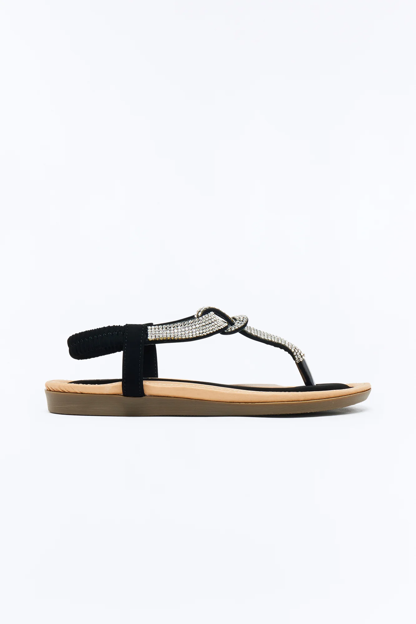 Erita Rhinestone Ankle Strap Sandals - Black