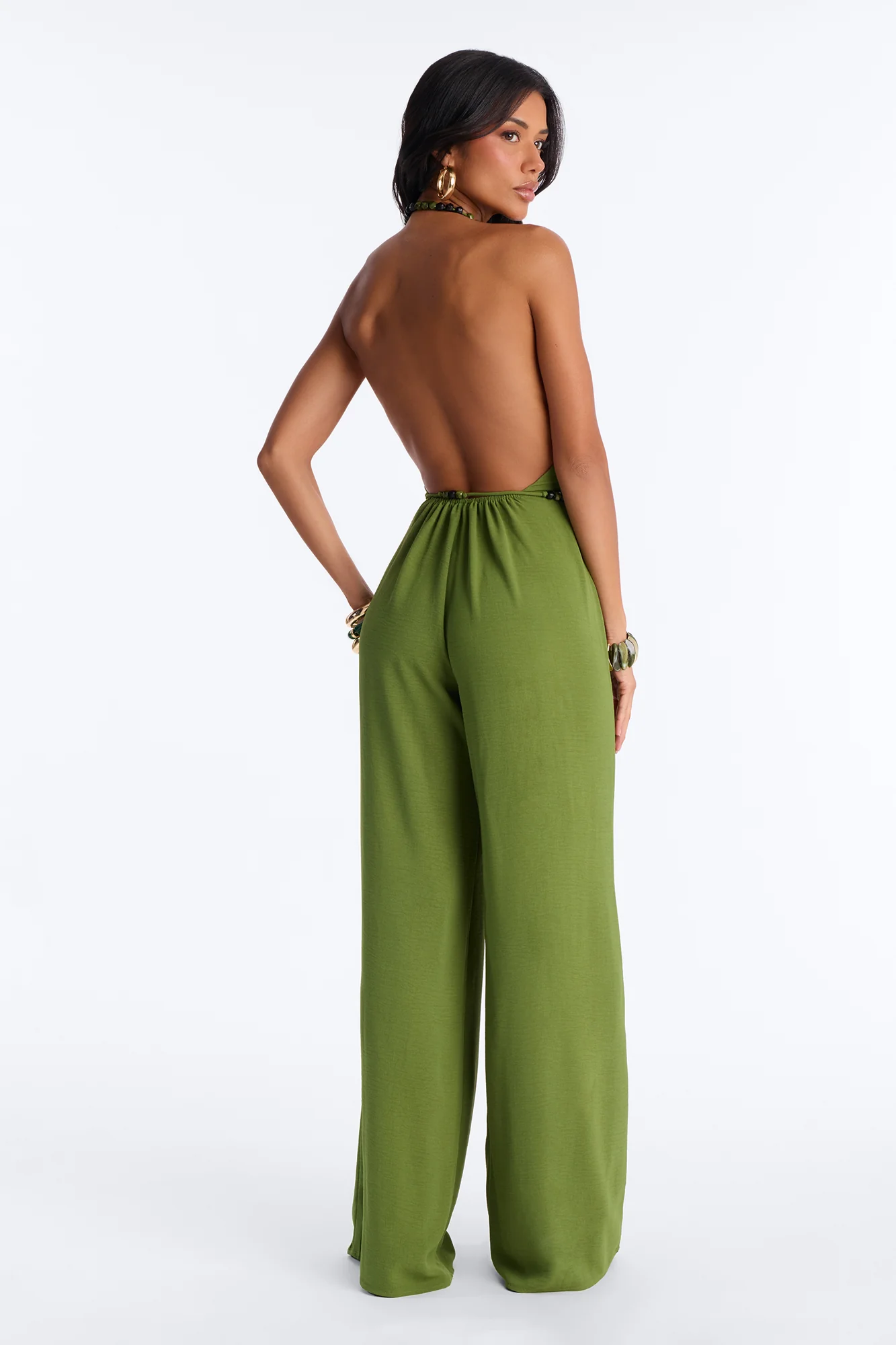 Esme Beaded Backless Jumpsuit - Green - Image 4