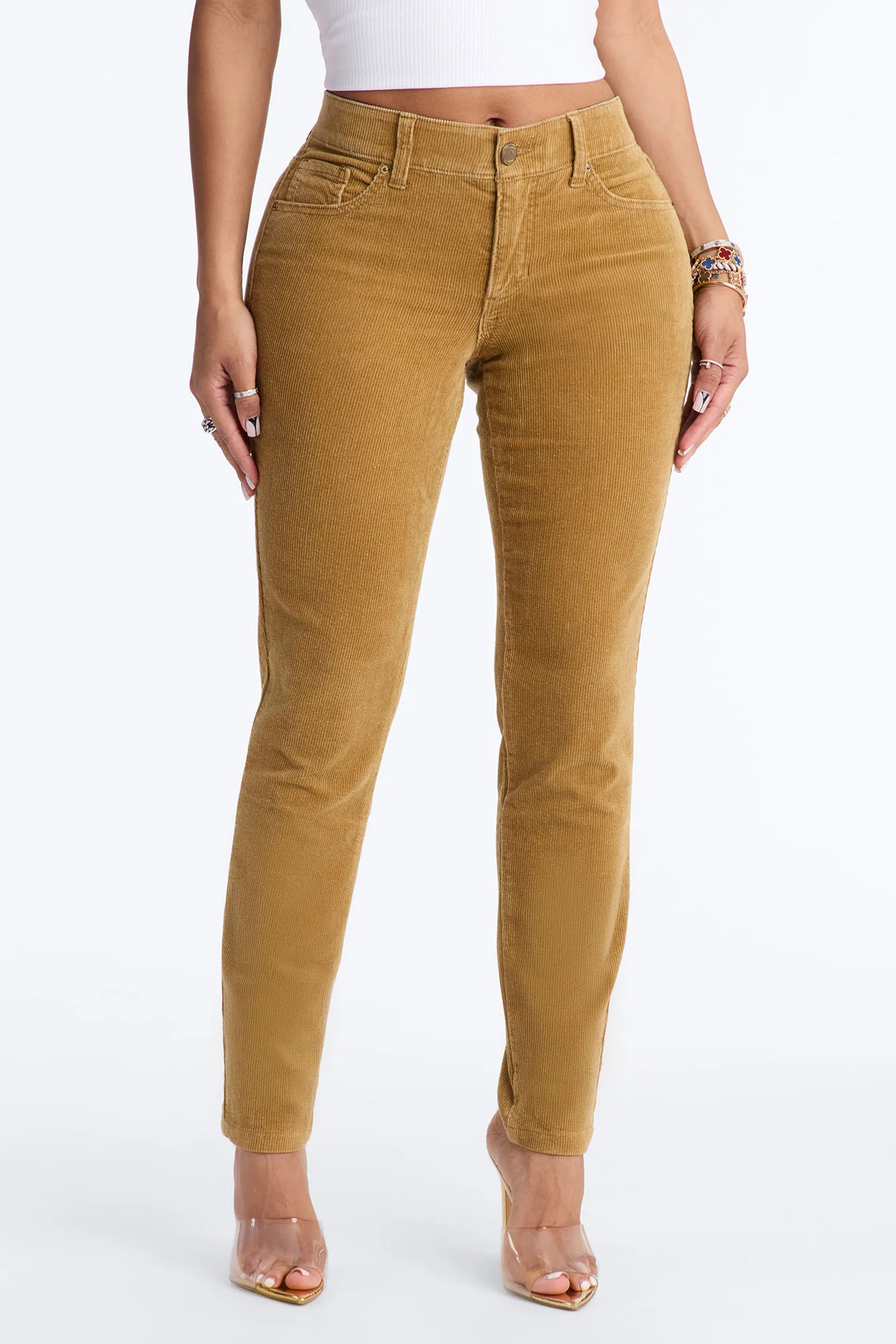 ESME CORDUROY WASHED LOW RISE PANTS - Tan - Image 2
