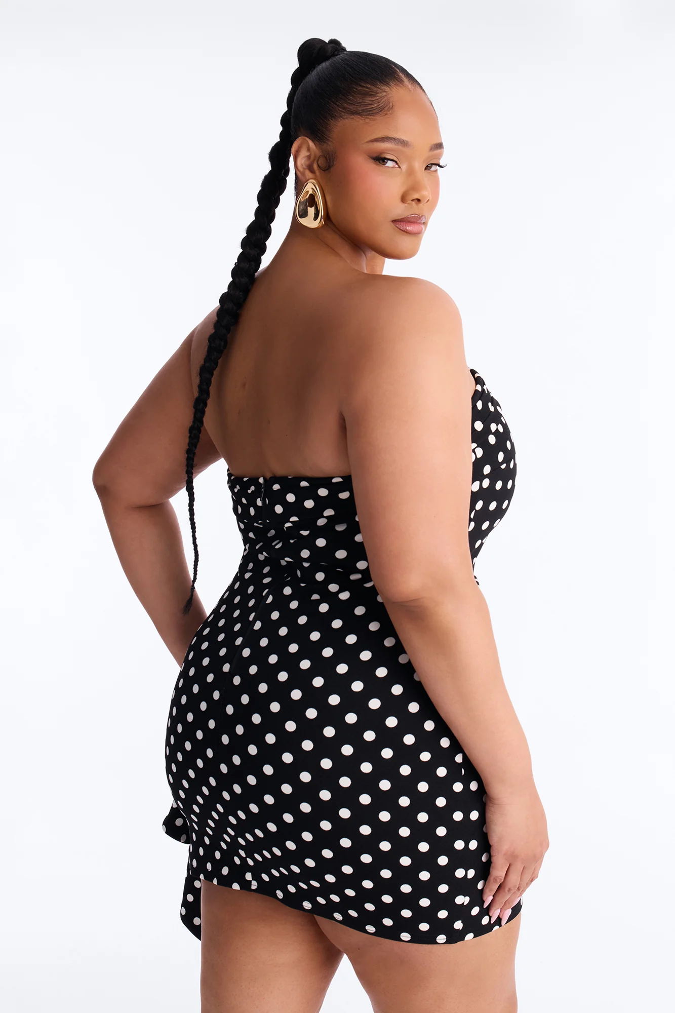 Esme Strapless Polka Dot Mini Dress - Black/White - Image 6