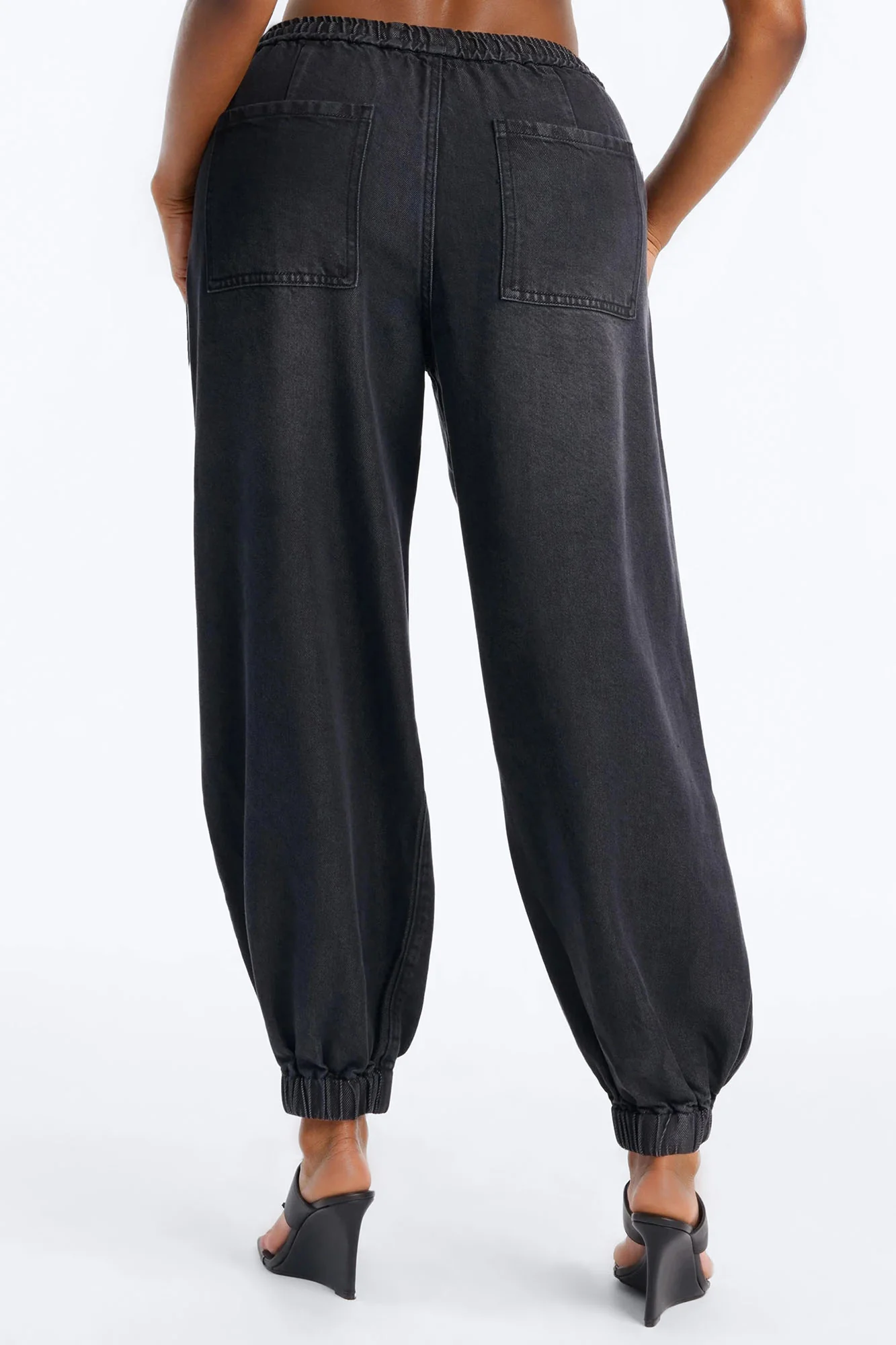Esplanade Tie Waist Loose Drapey Jogger Jeans - Black Wash - Image 3