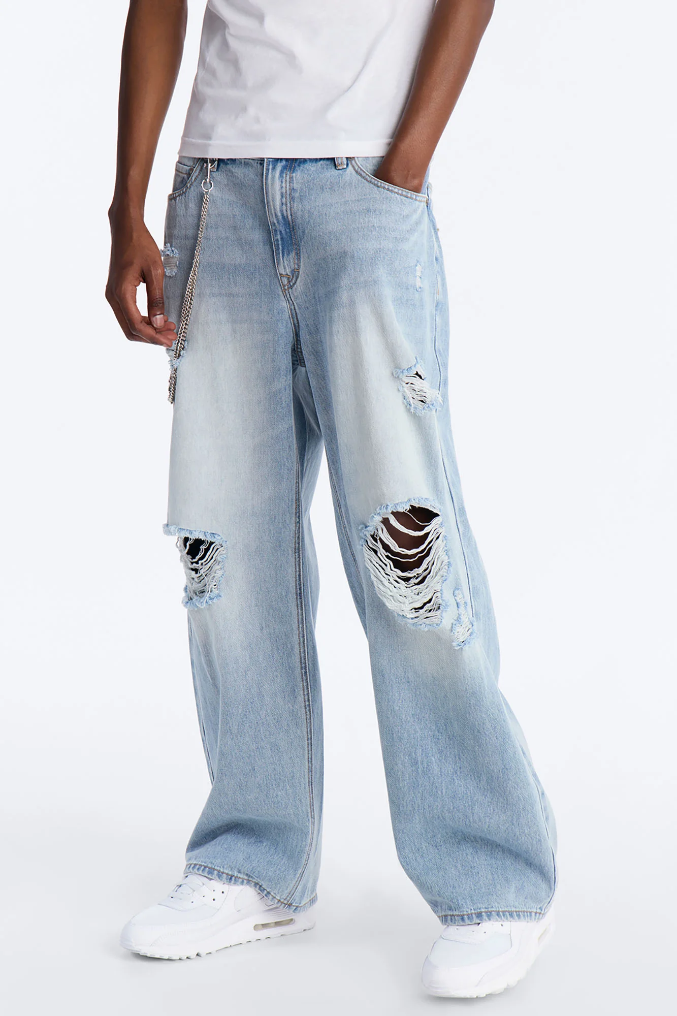 Essential Destroyed Baggy Rigid Jean - Light Blue Wash