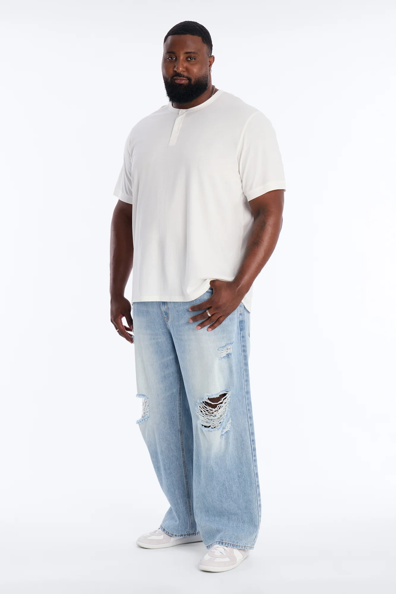 Essential Destroyed Baggy Rigid Jean - Light Blue Wash - Image 5