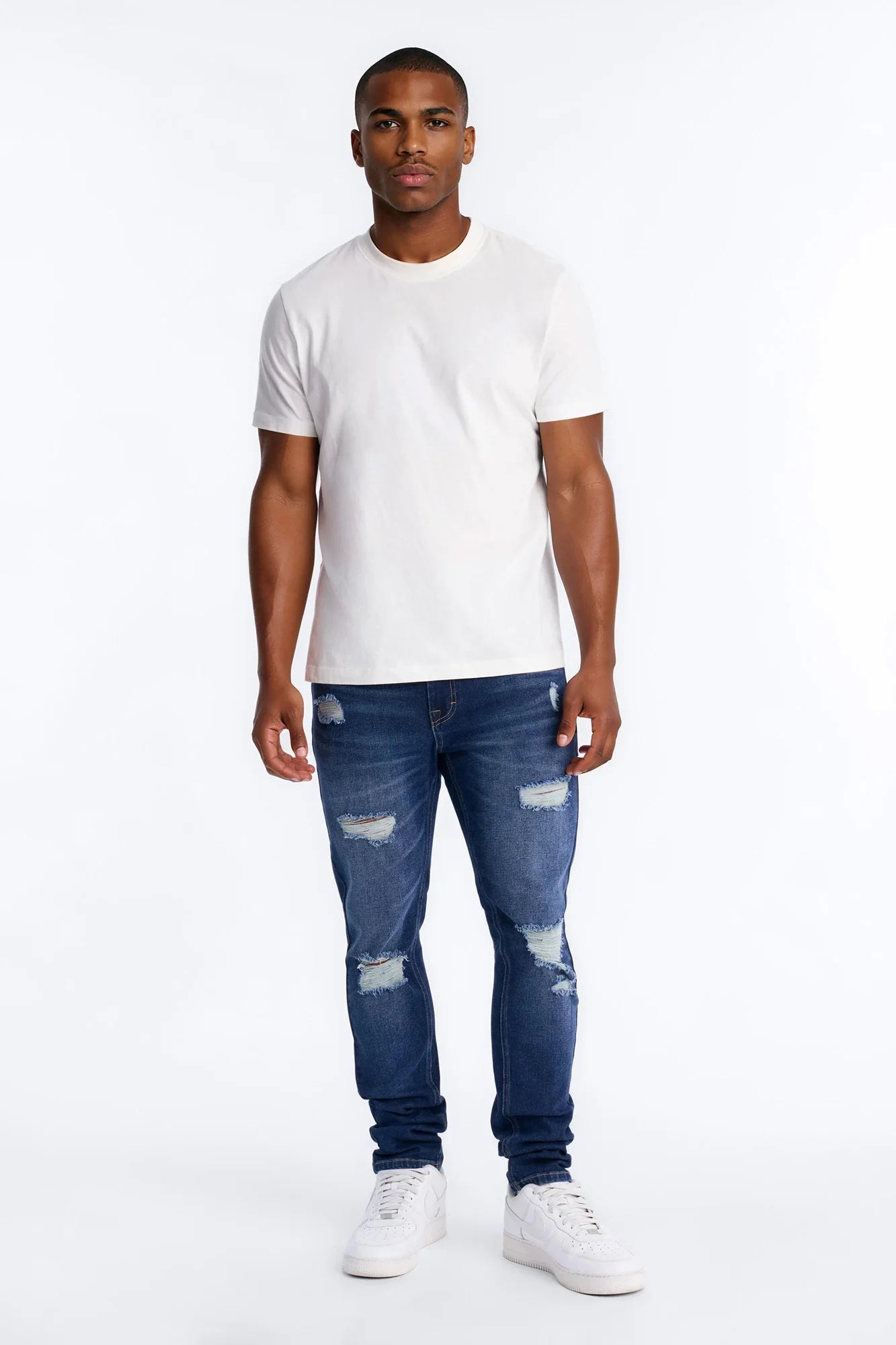 Essential Destroyed Skinny Stretch Jean - Dark Wash - Image 2