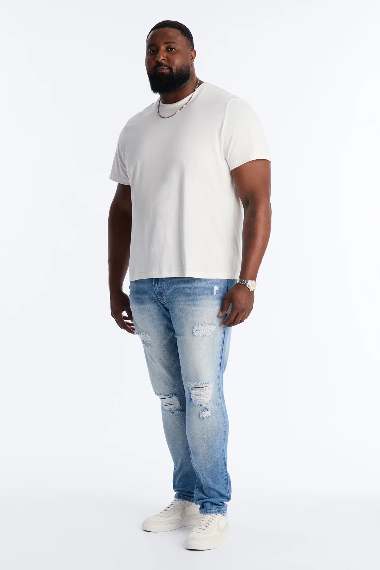 Essential Destroyed Skinny Stretch Jean - Medium Blue Wash - Image 6