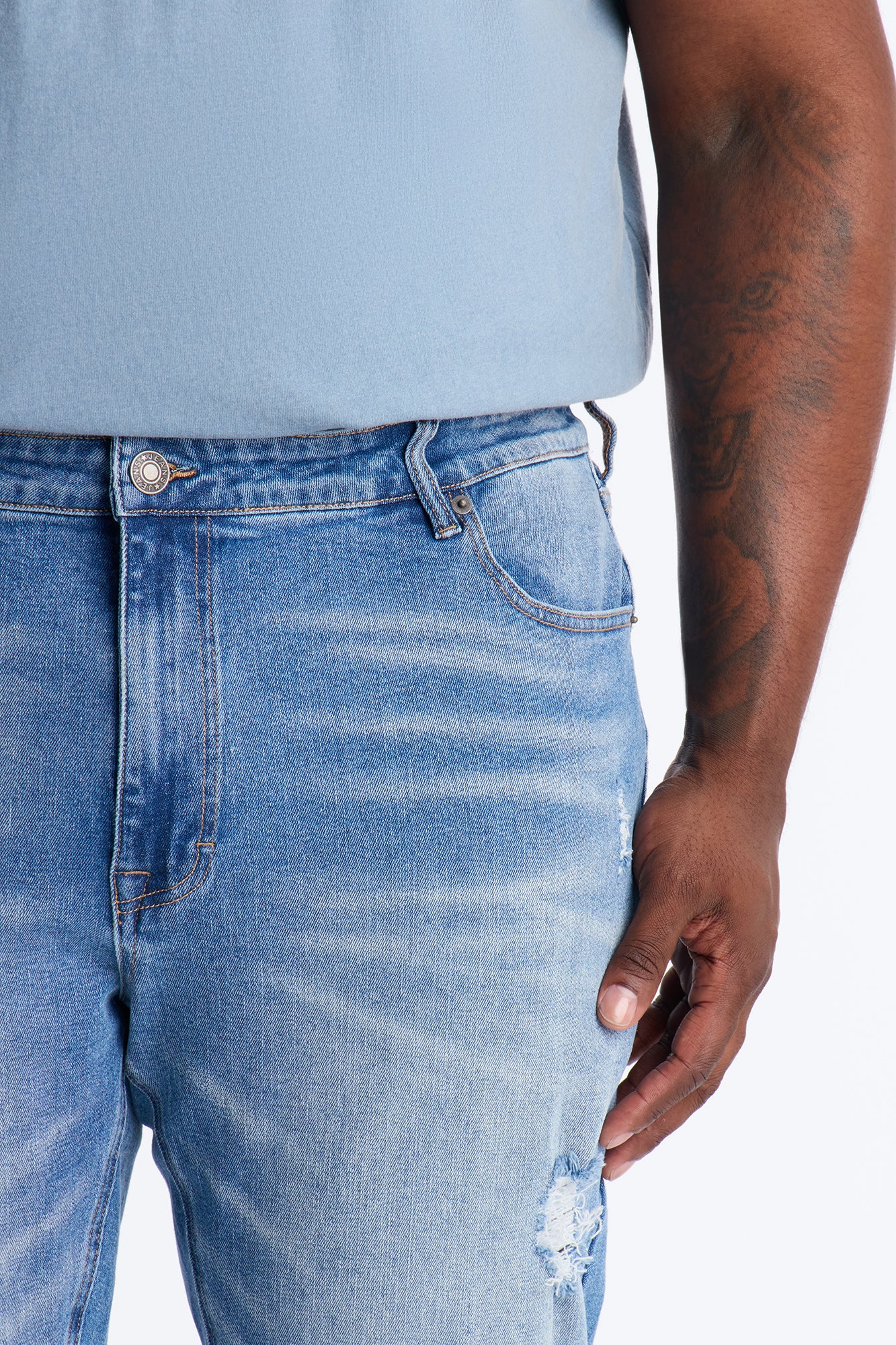 Essential Destroyed Stacked Skinny Flare Stretch Jean - Medium Blue Wash - Image 8